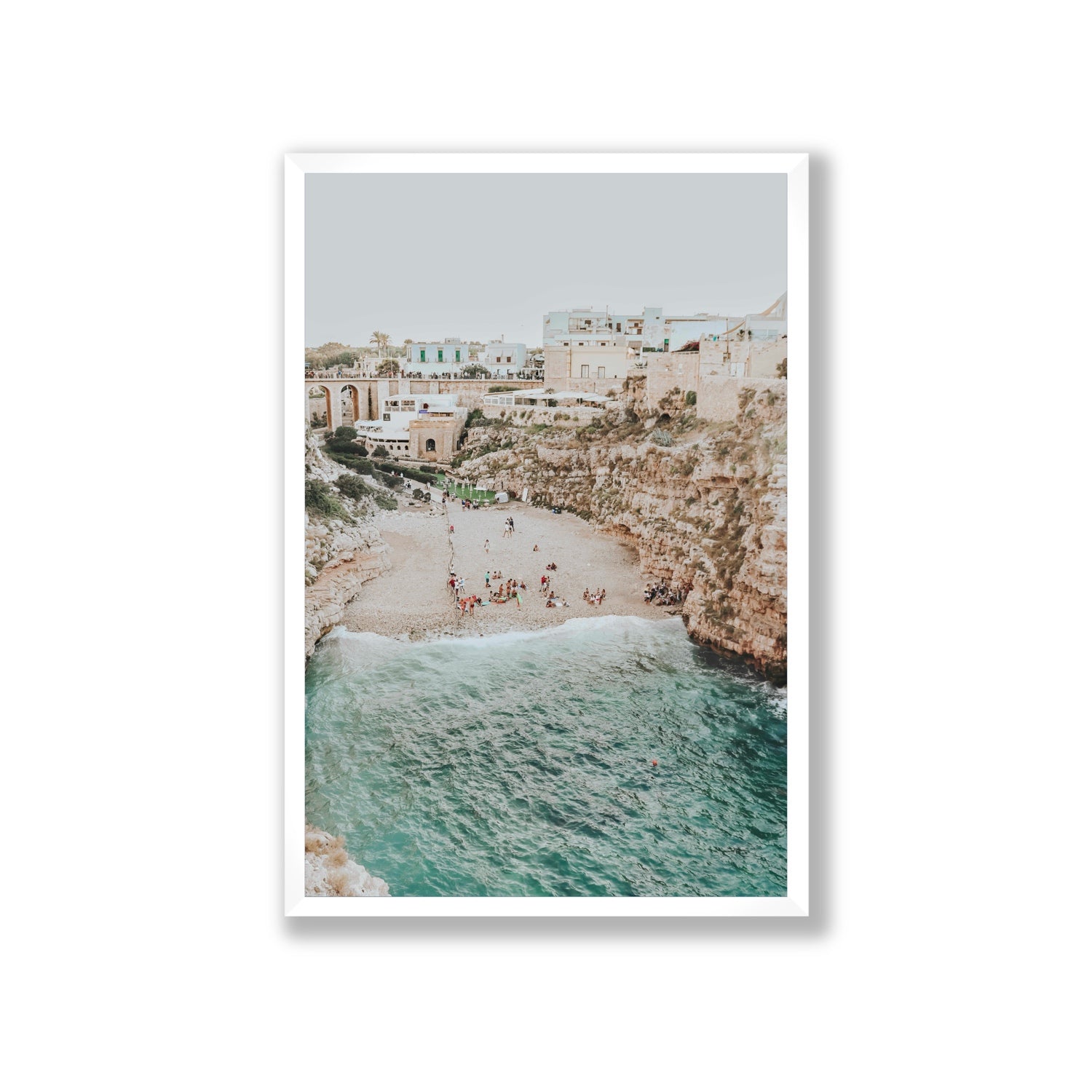 Polignano Vista Puglia coastal Italian beach fine art print Giant full-bleed fine art print in white frame