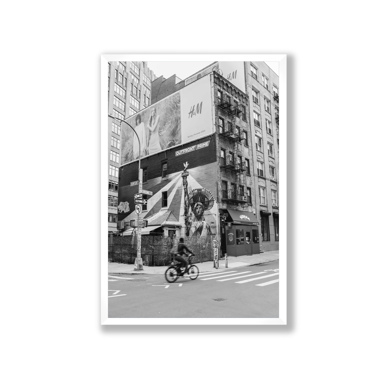 Shadows Of Liberty New York NYC Black & White wall art Giant full-bleed fine art print in white frame