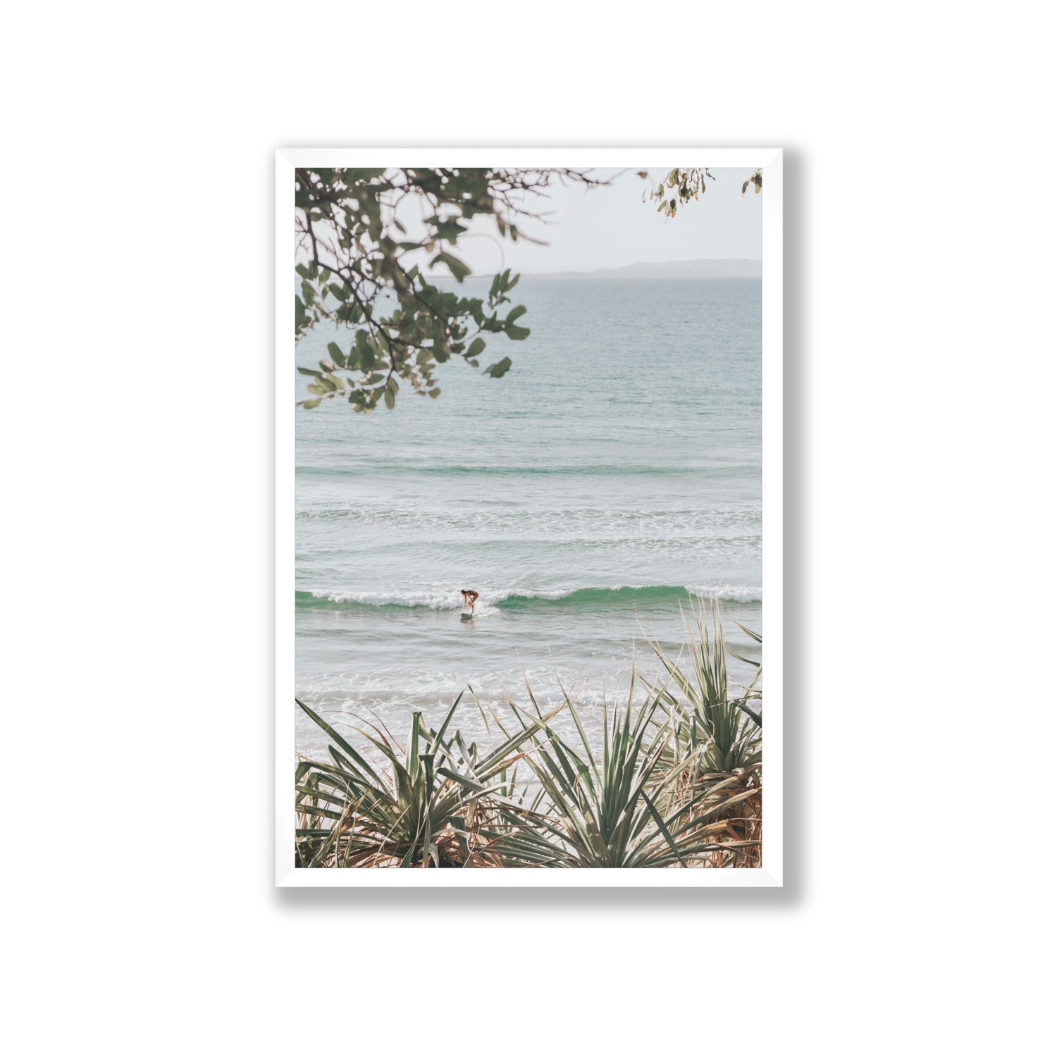 Dream Boat fine art print, Noosa, Australia, coastal scenes artwork, Giant, White Frame · Full Bleed, Fine Art Print