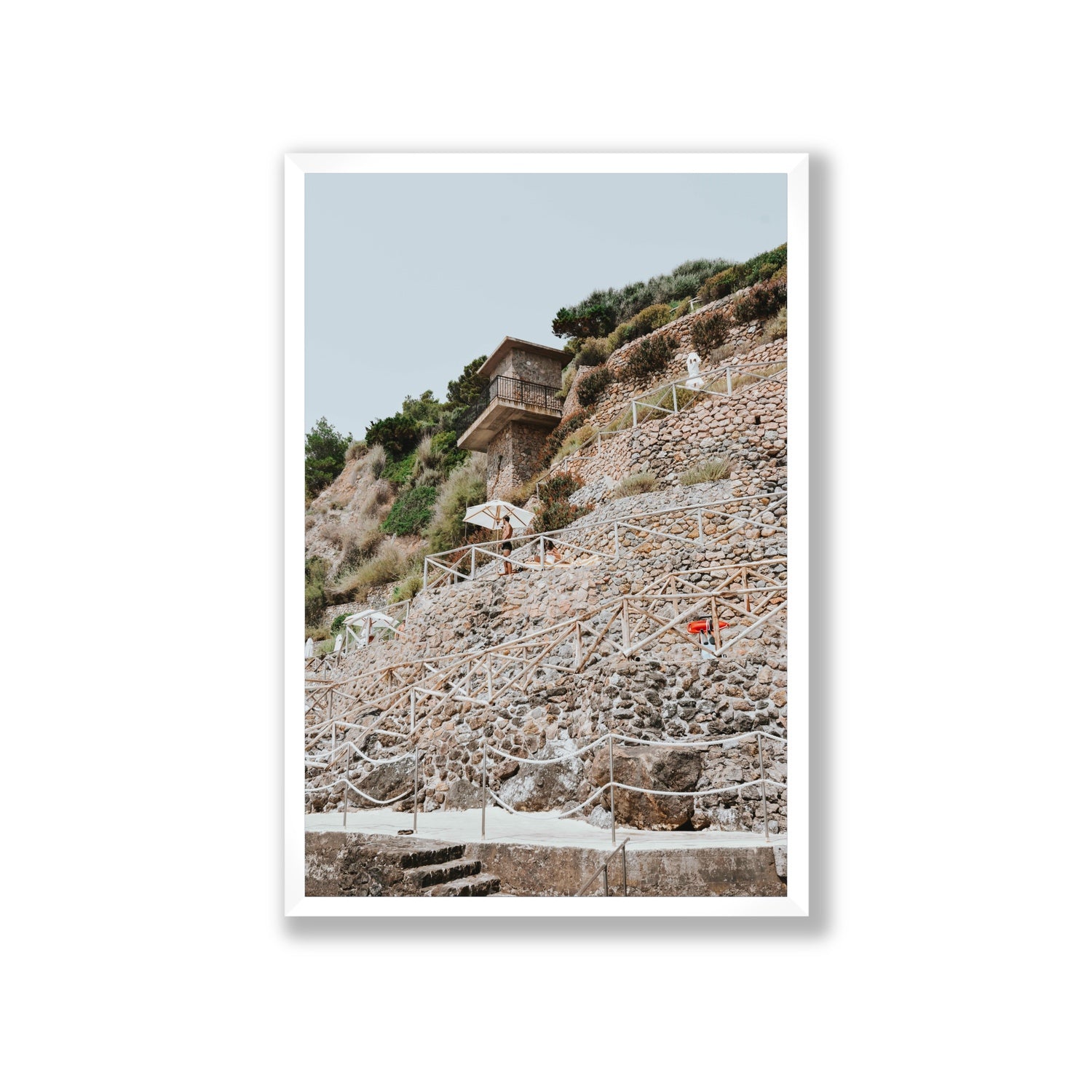 Solitude by the Sea Tuscany coastal Italian wall art Giant full-bleed fine art print in white frame