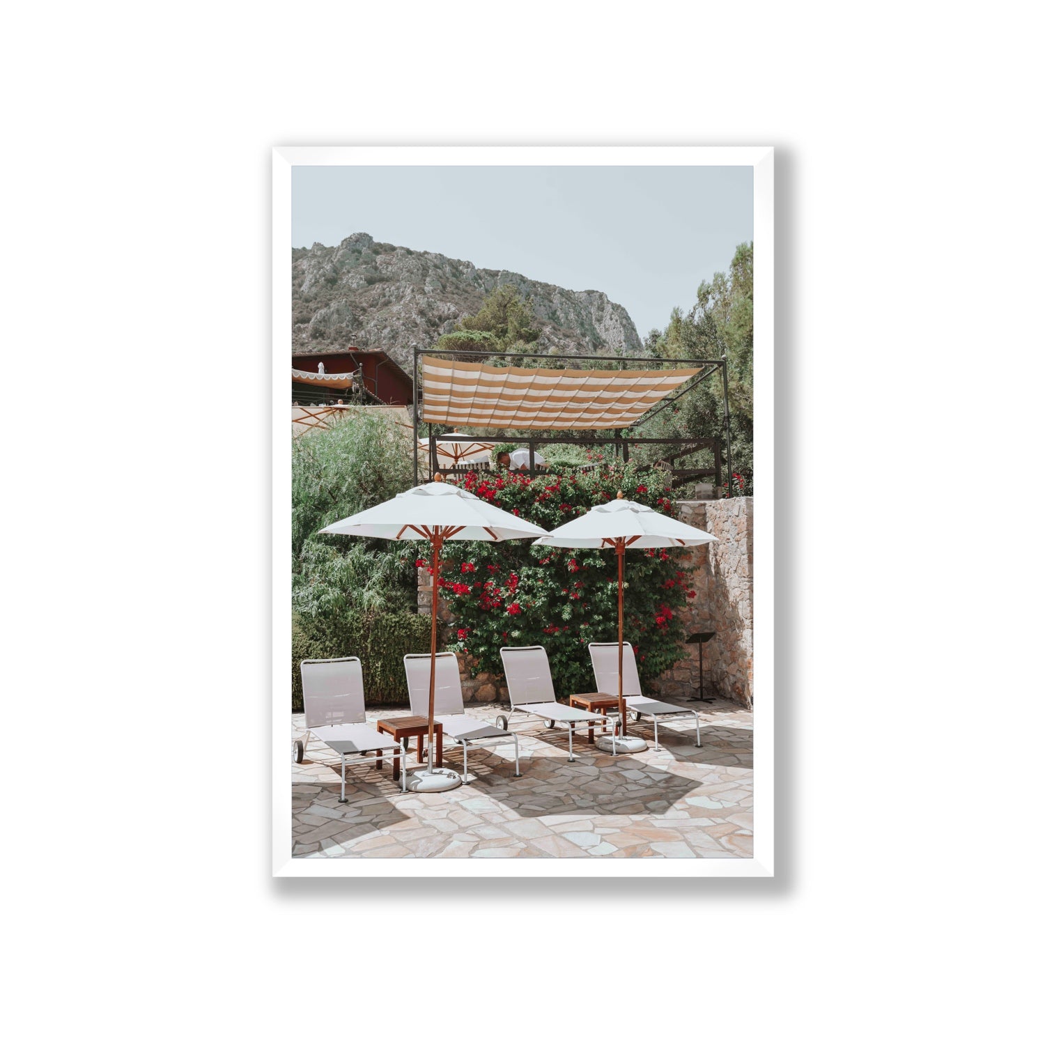Shades of Leisure Tuscany coastal Italian wall art Giant full-bleed fine art print in white frame