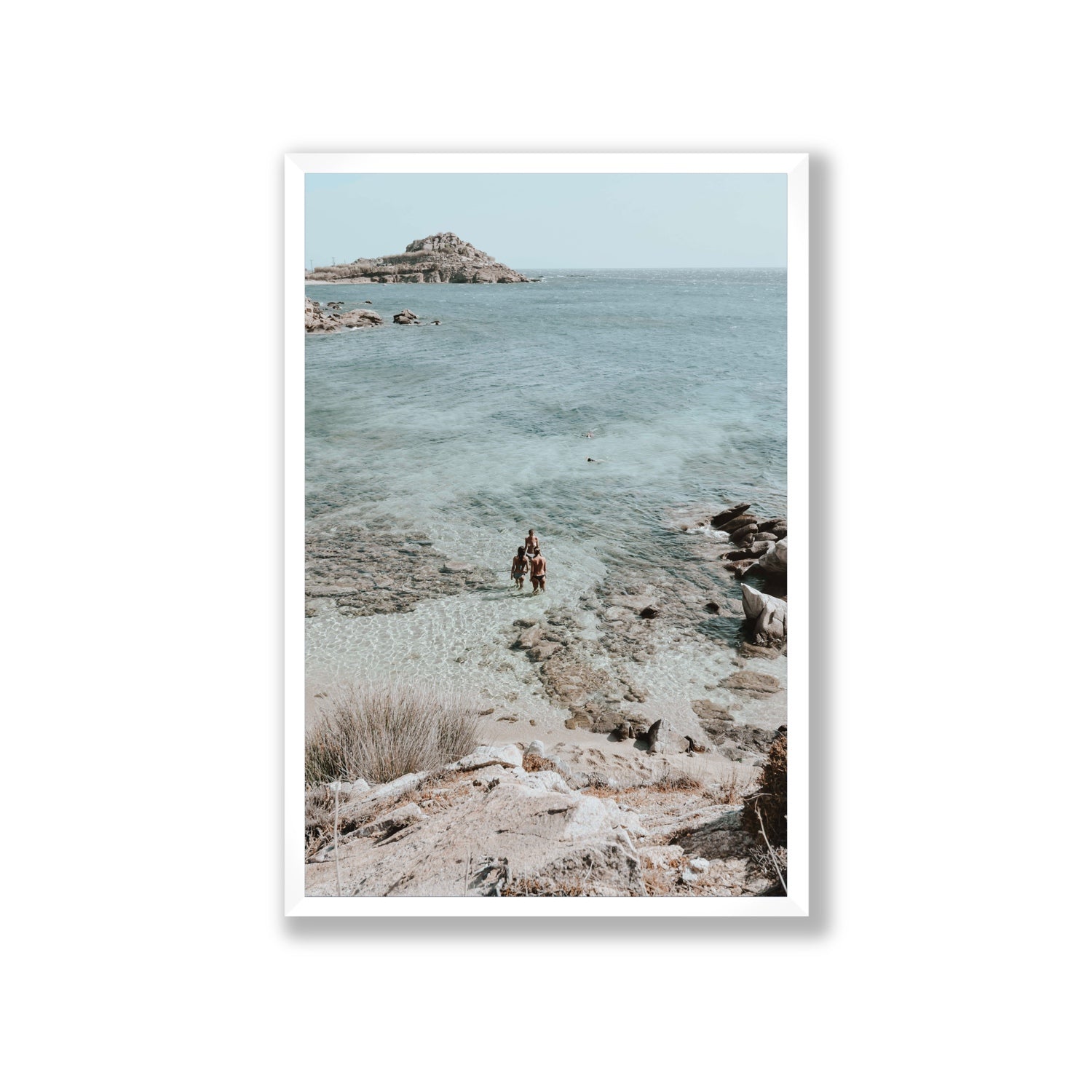Island Life Mykonos coastal Greek island wall art Giant full-bleed fine art print in white frame