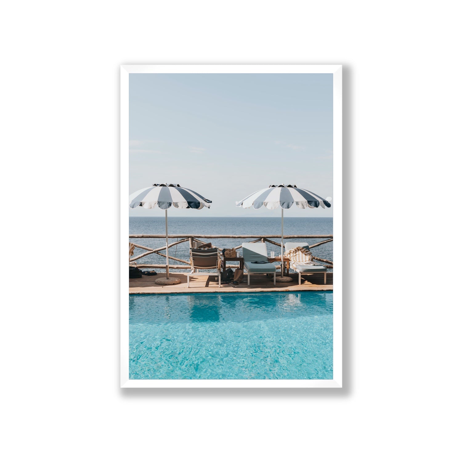 Beach Retreat fine art print, Ischia, Italy, european beach clubs artwork, Giant, White Frame · Full Bleed, Fine Art Print