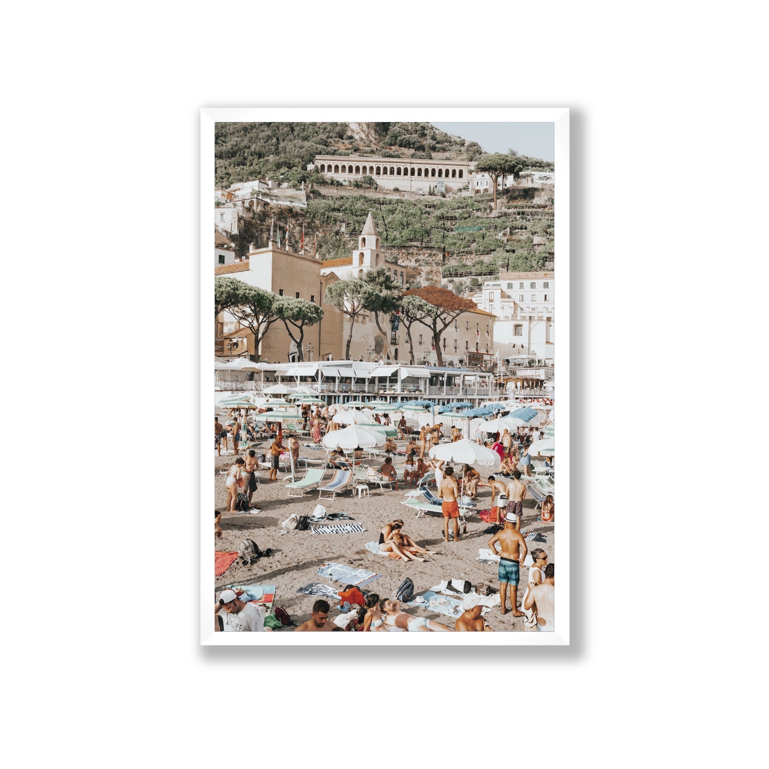 Festa In Spiaggia Amalfi coastal wall art Giant full-bleed fine art print in white frame