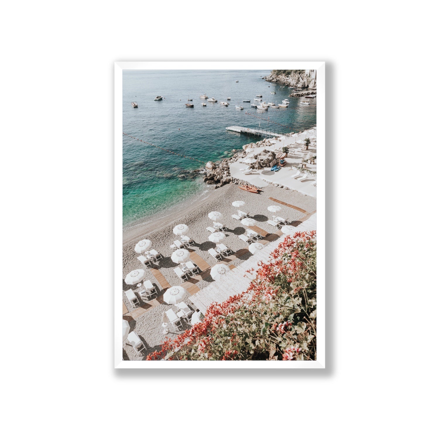 Tranquil Oasis Amalfi coastal wall art Giant full-bleed fine art print in white frame