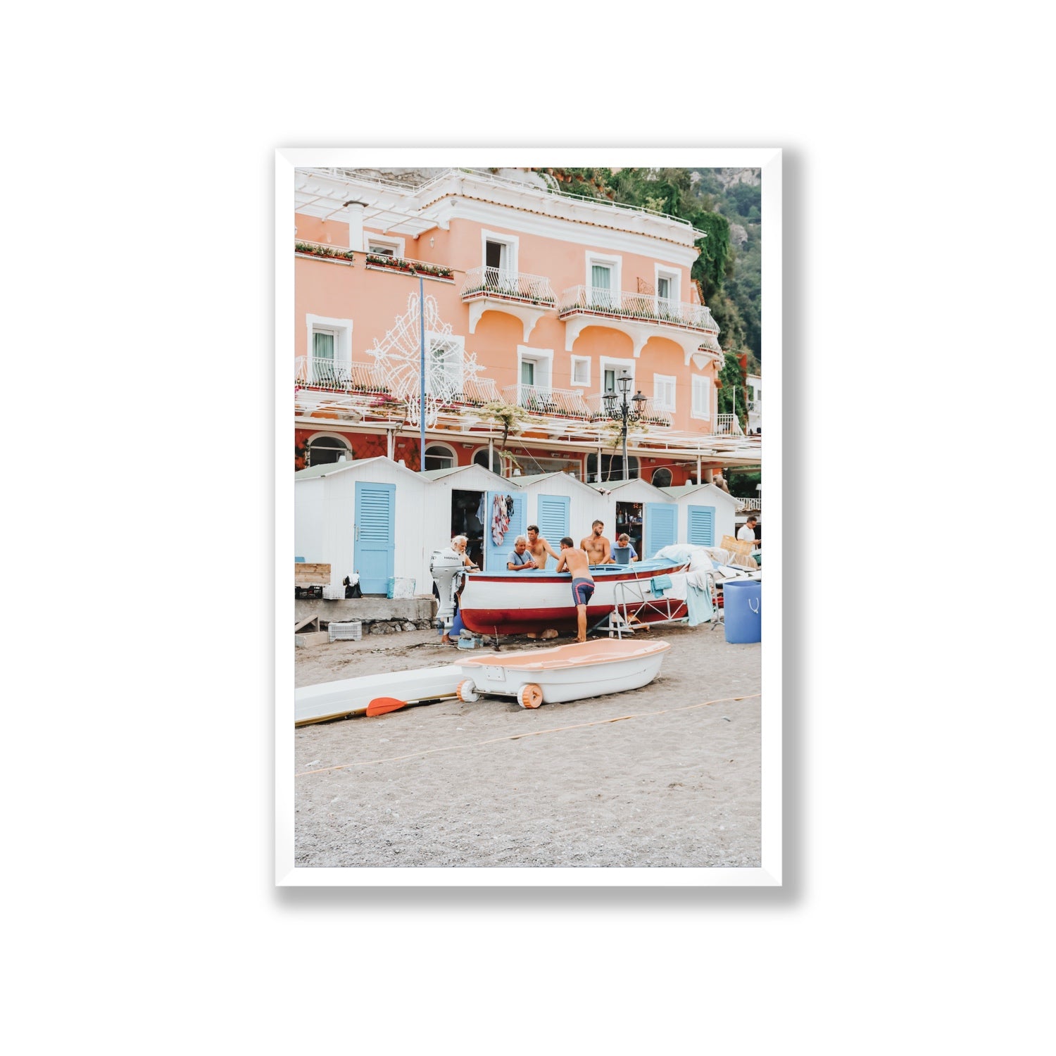 La Riunione della Mattina fine art print, Positano, Italy, Giant, White Frame · Full Bleed, Fine Art Print