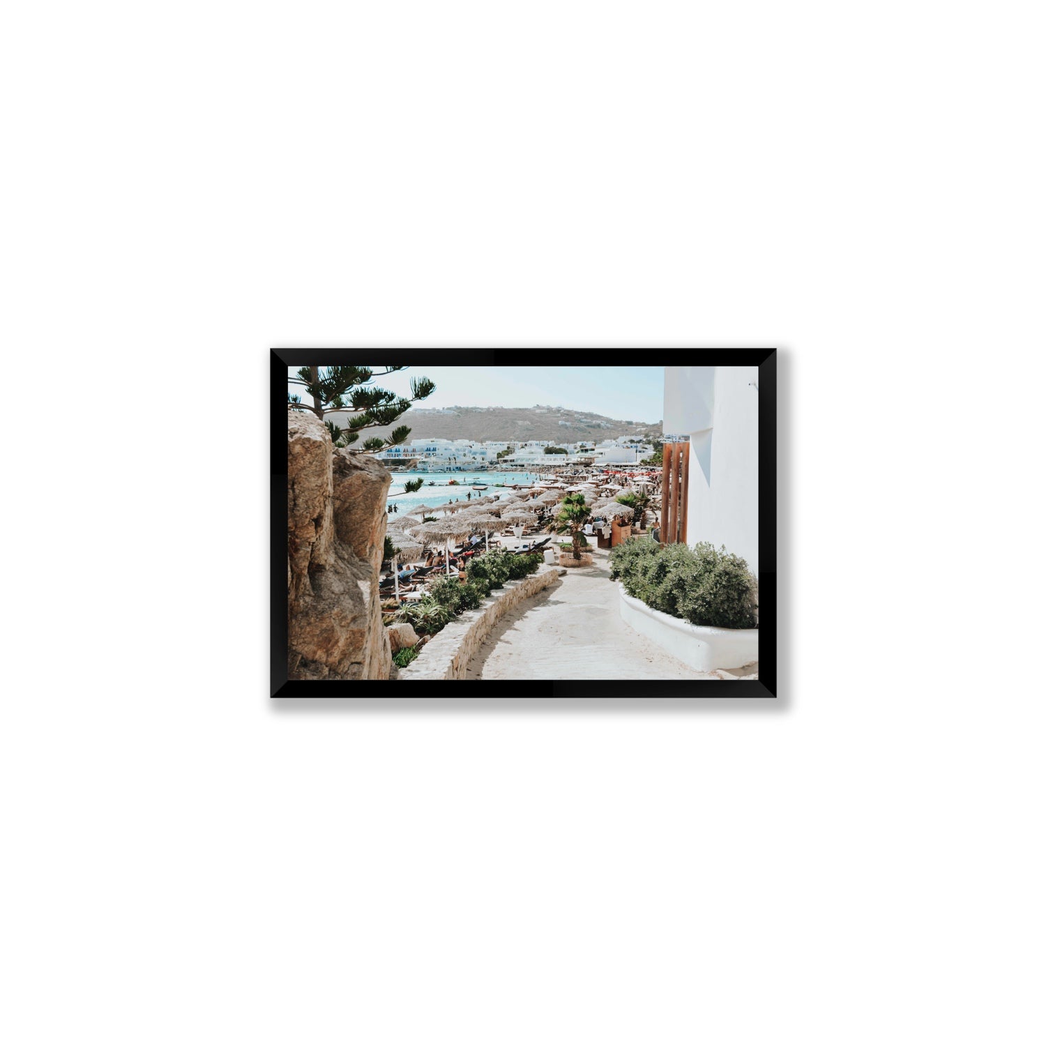 Kalimera Mykonos Greek island wall art Medium full-bleed fine art print in black frame