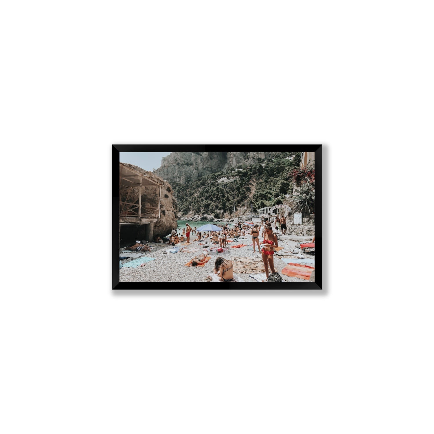 Spiaggia Da Gioia Capri beach coastal wall art Medium full-bleed fine art print in black frame