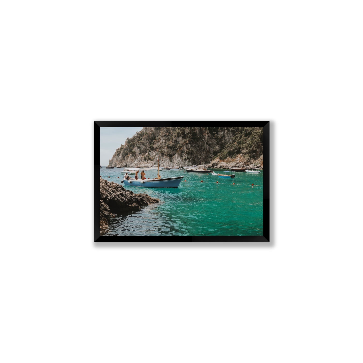 Cozy Cove Capri coastal Mediterranean wall art Medium full-bleed fine art print in black frame