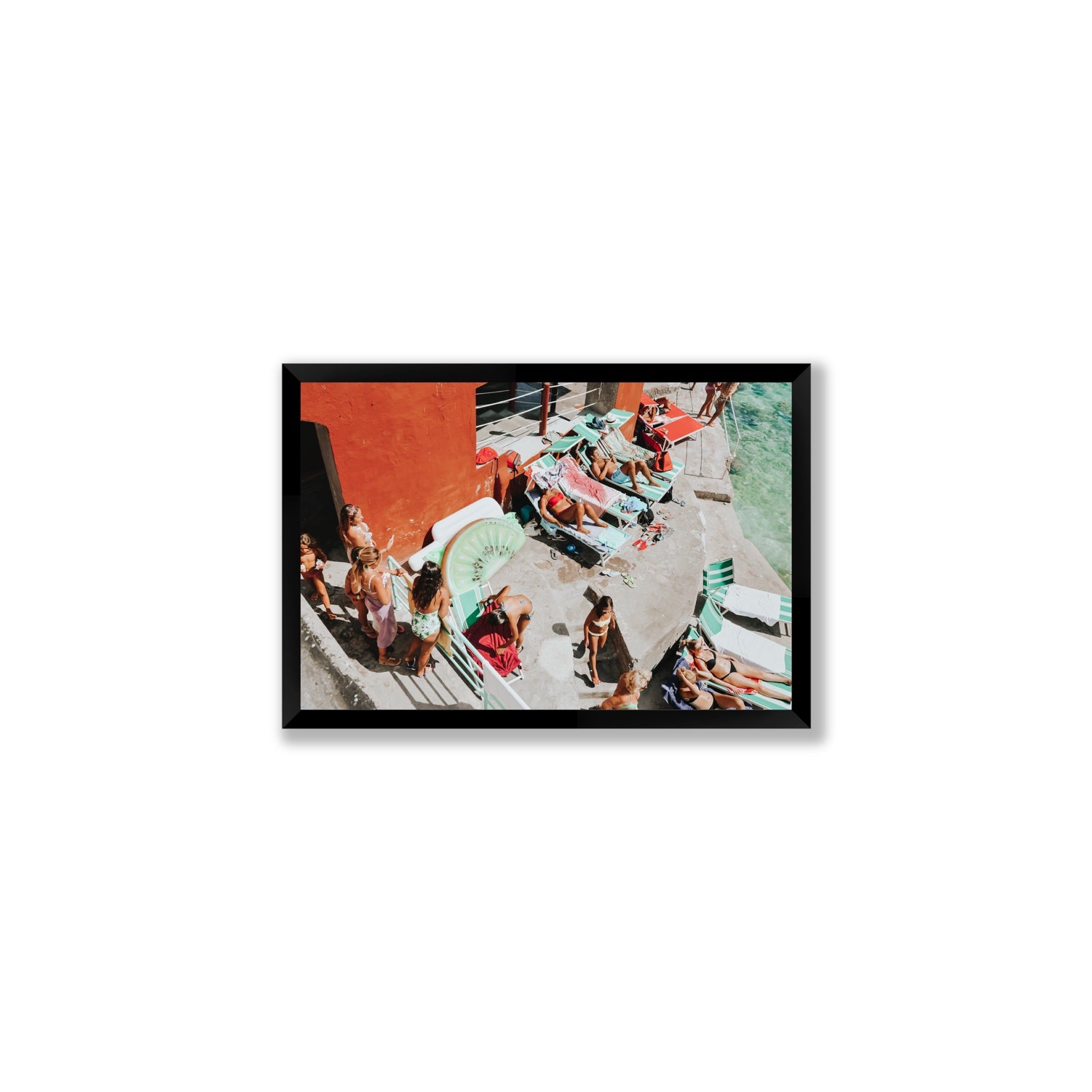 Italianita Capri beach Mediterranean wall art Medium full-bleed fine art print in black frame