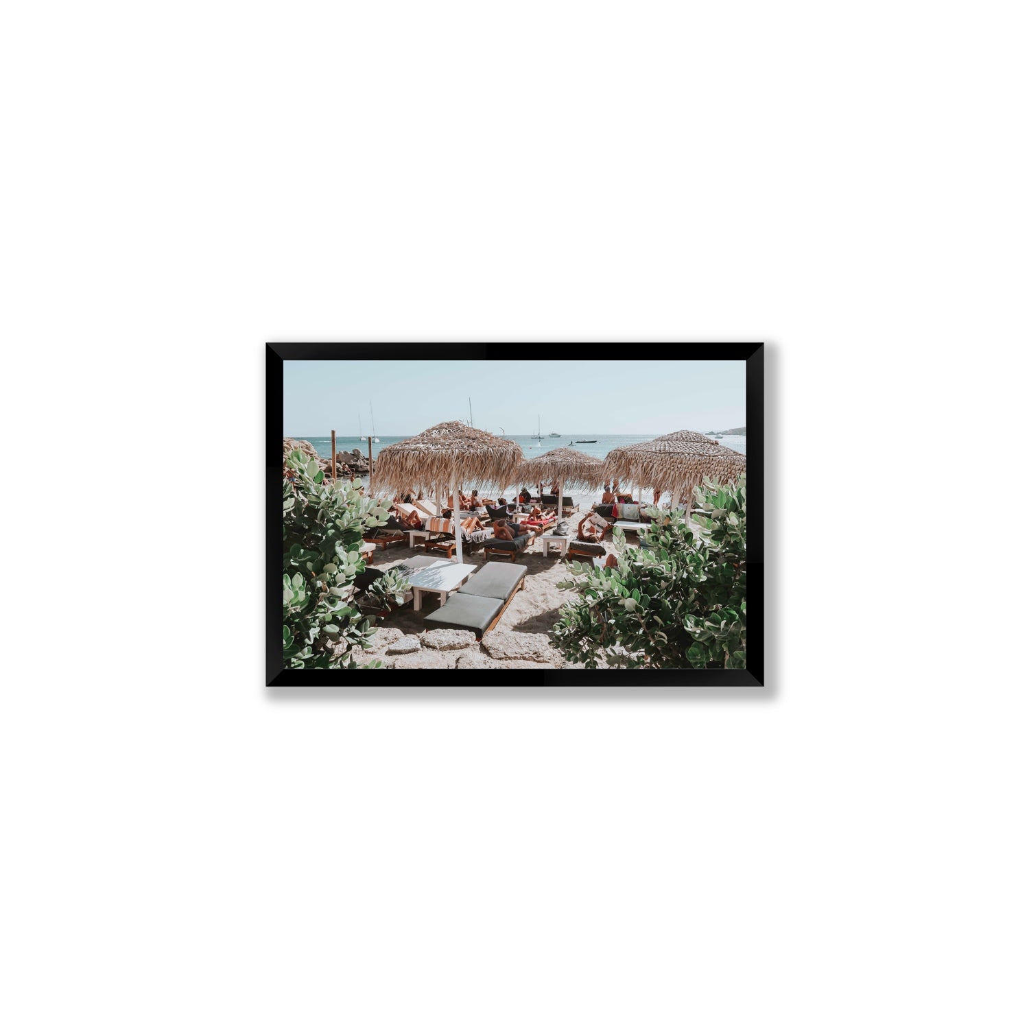Greek Haven Mykonos Greek island coastal wall art Medium full-bleed fine art print in black frame
