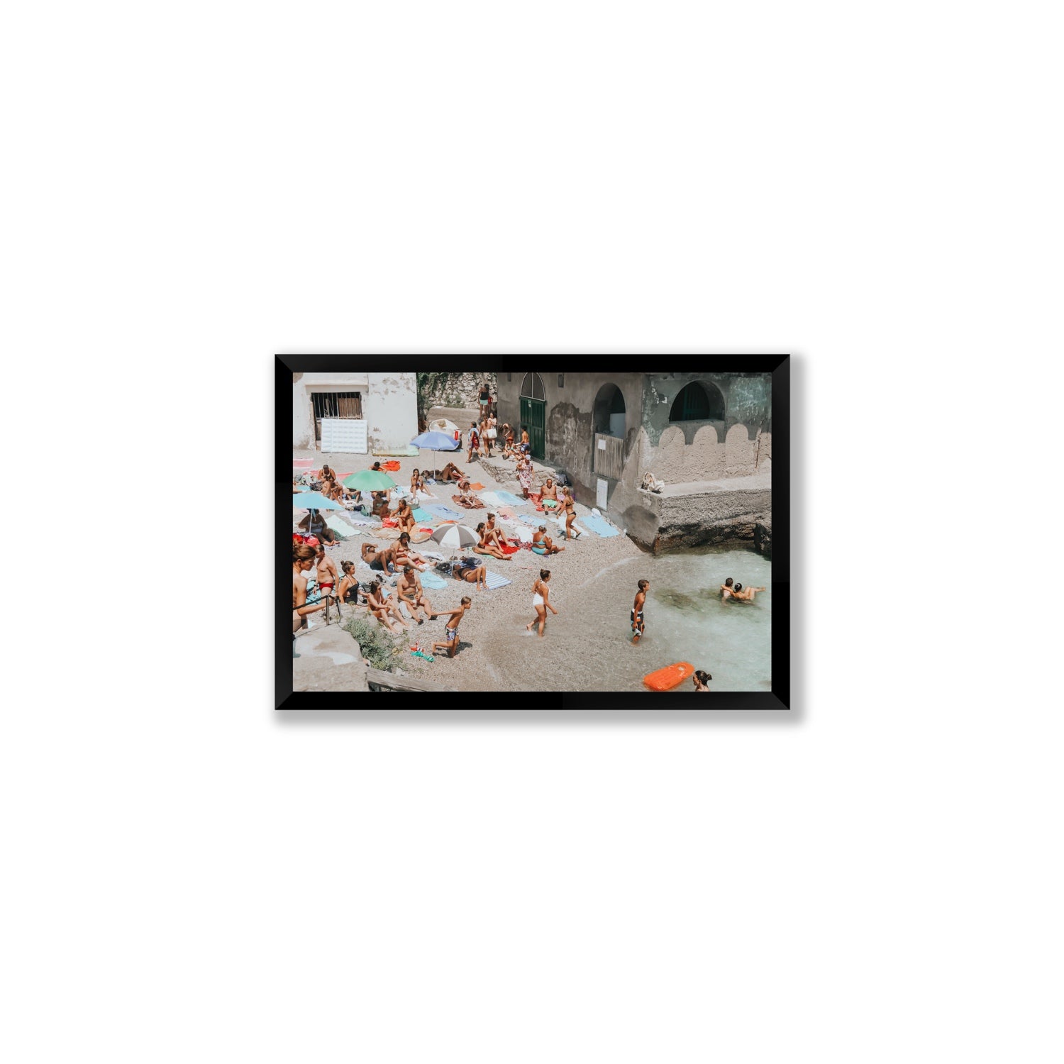 Heatwave Capri beach coastal wall art Medium full-bleed fine art print in black frame