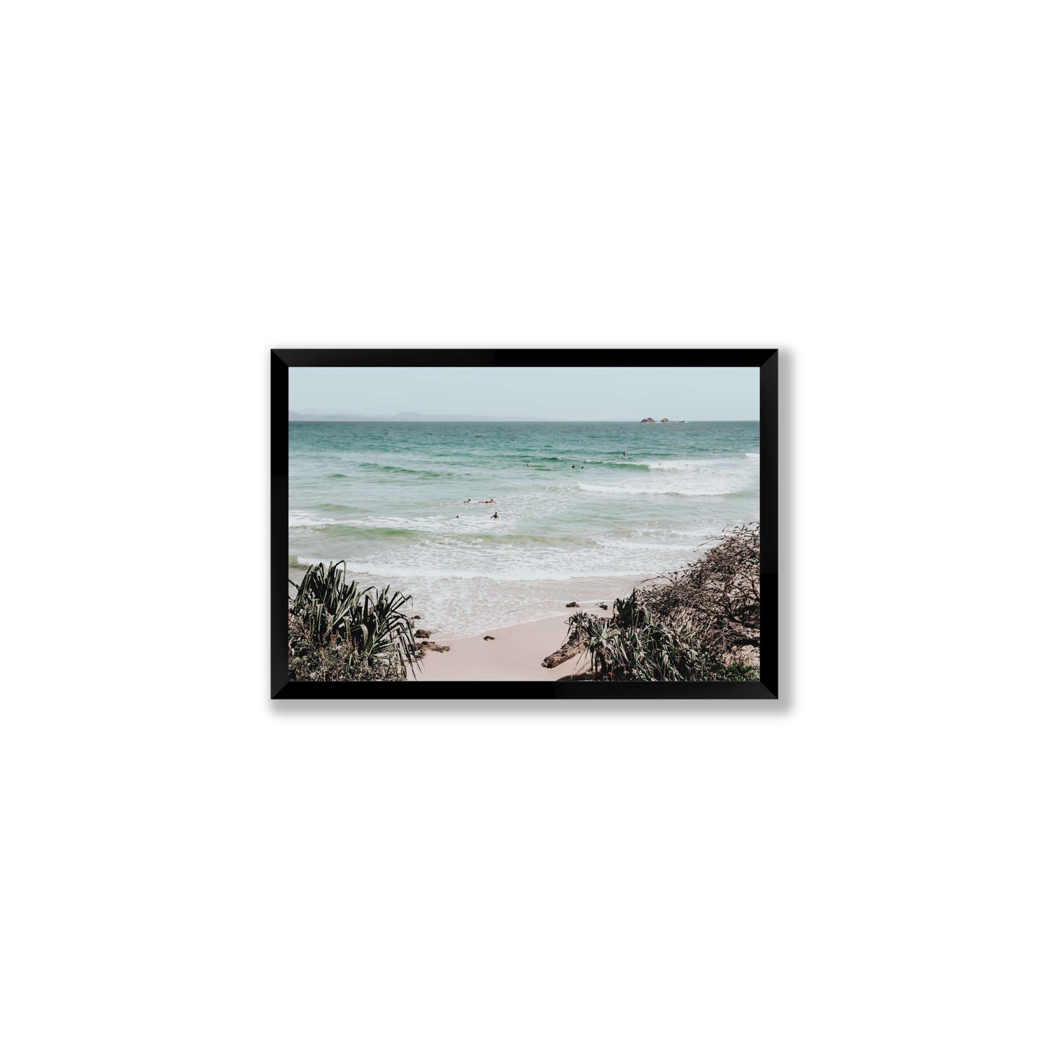 Surf City Byron Bay Surf coastal wall art Medium full-bleed fine art print in black frame