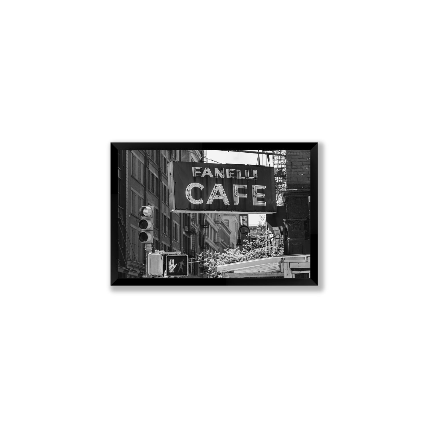 Soho Neon New York NYC Black & White wall art Medium full-bleed fine art print in black frame