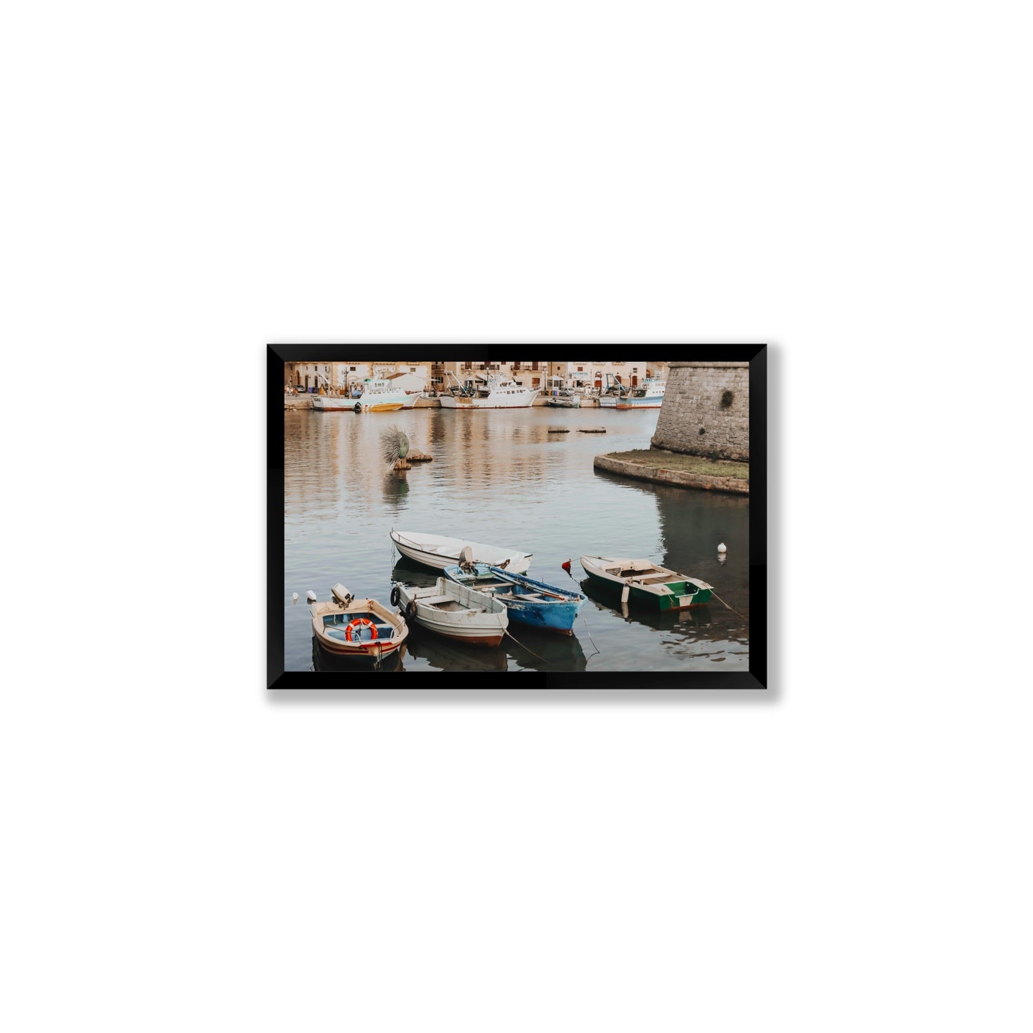 Cinque Barche Puglia Gallipoli Italian art print Medium full-bleed fine art print in black frame