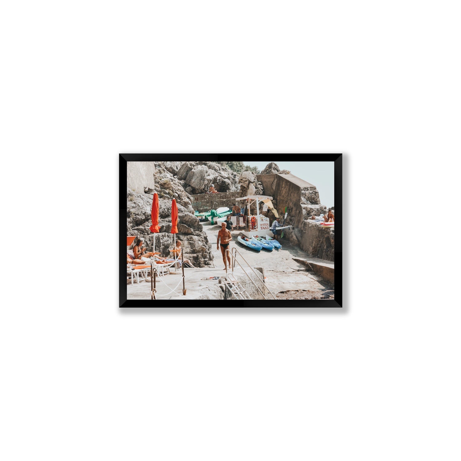 The Local Praiano Amalfi Coast Mediterranean wall art Medium full-bleed fine art print in black frame