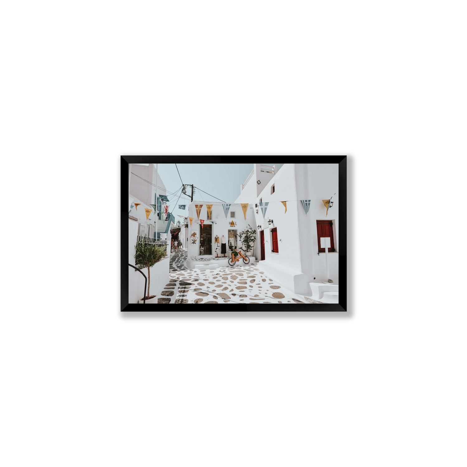 Cruising The Streets Mykonos Greek island wall art Medium full-bleed fine art print in black frame