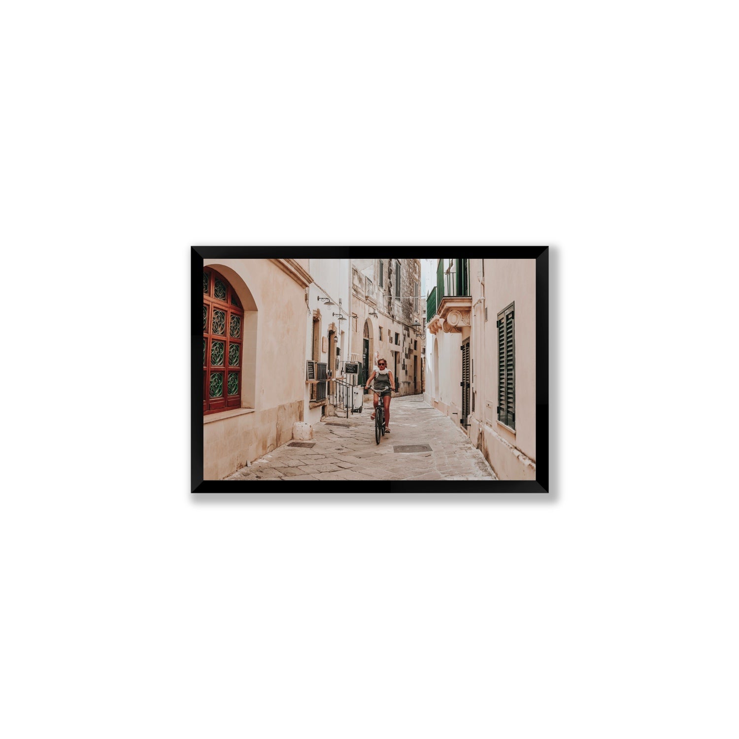 La Donna In Bicicletta Puglia Wall Italian fine art print Medium full-bleed fine art print in black frame