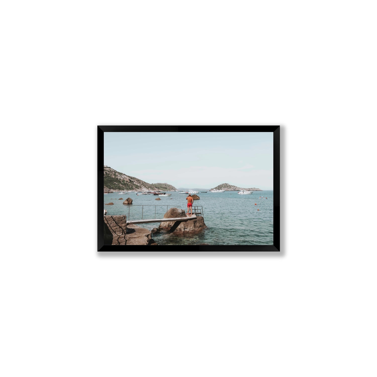 Out Of Office Tuscany coastal Italian wall art Medium full-bleed fine art print in black frame