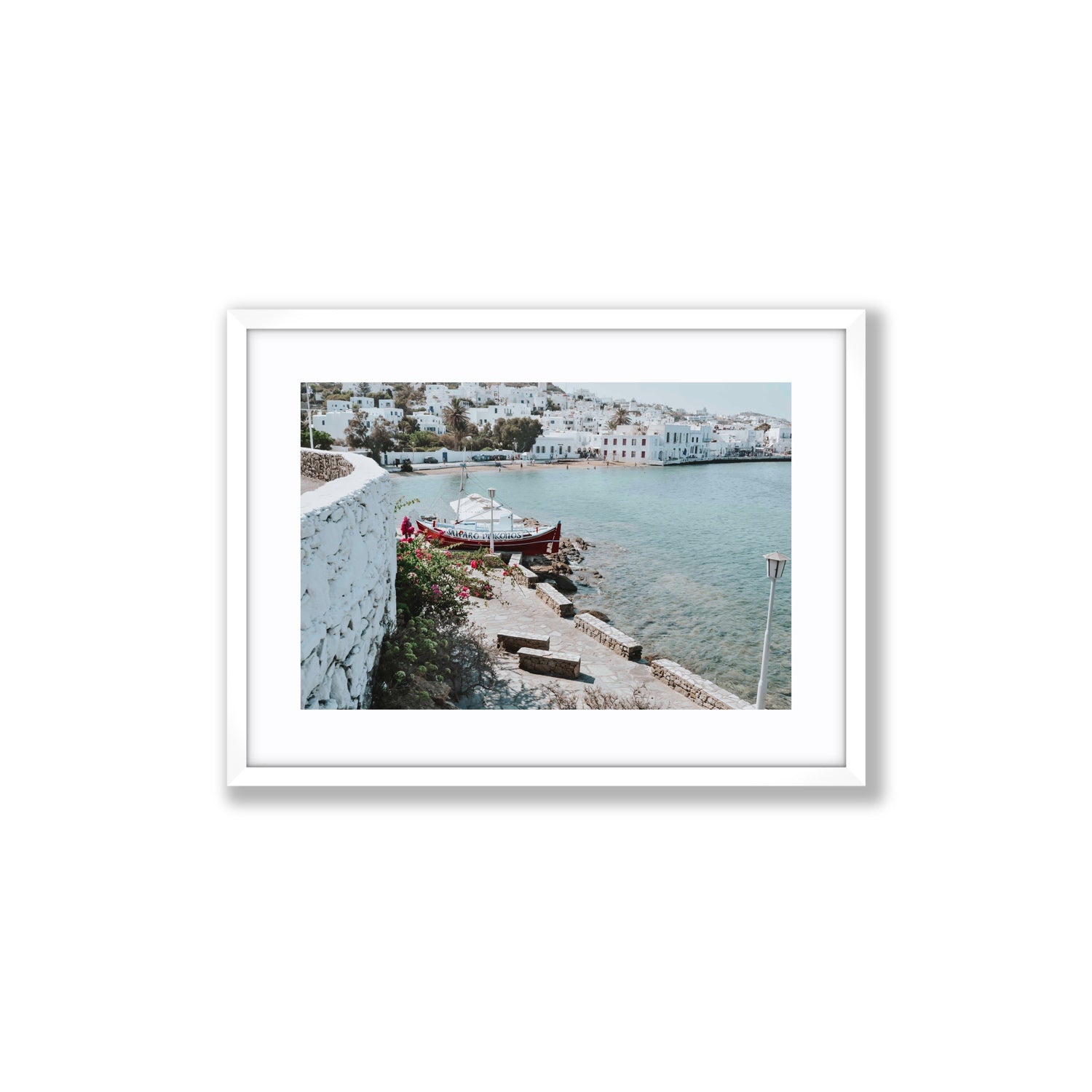 Harika Mykonos Greek island wall art Medium fine art print in white frame with matboard