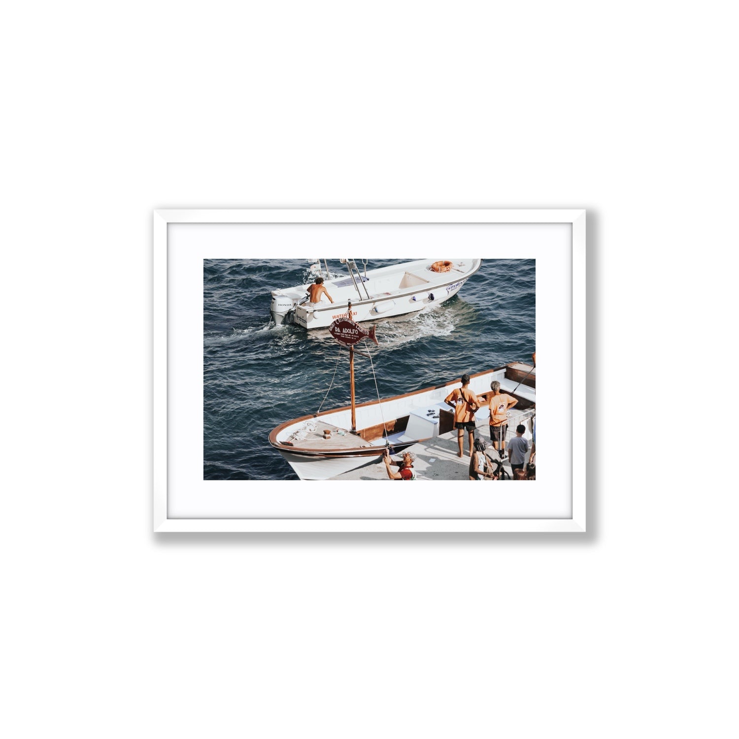 Water Taxi Positano wall art Medium fine art print in white frame with matboard
