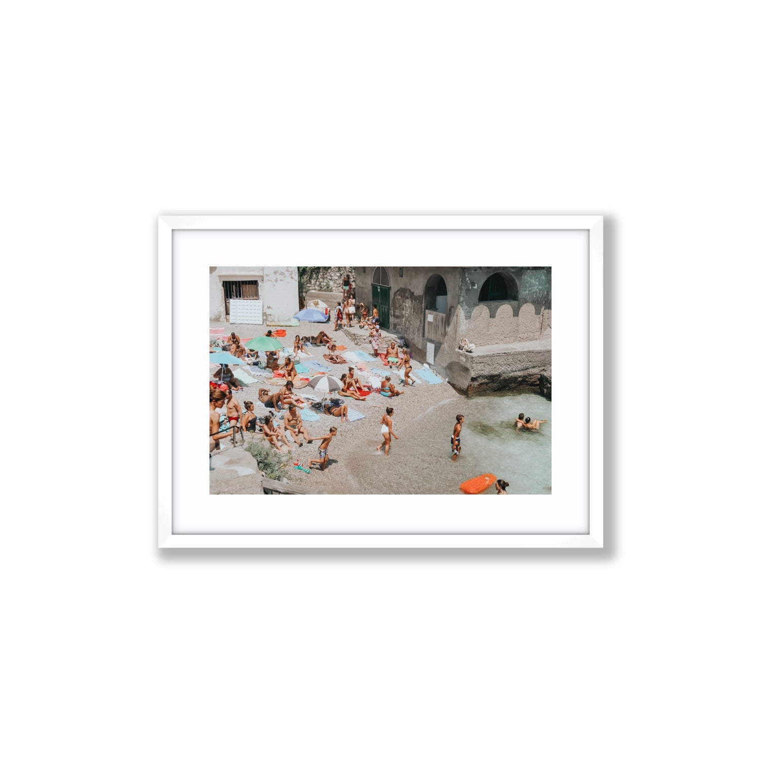 Heatwave Capri beach coastal wall art Medium fine art print in white frame with matboard