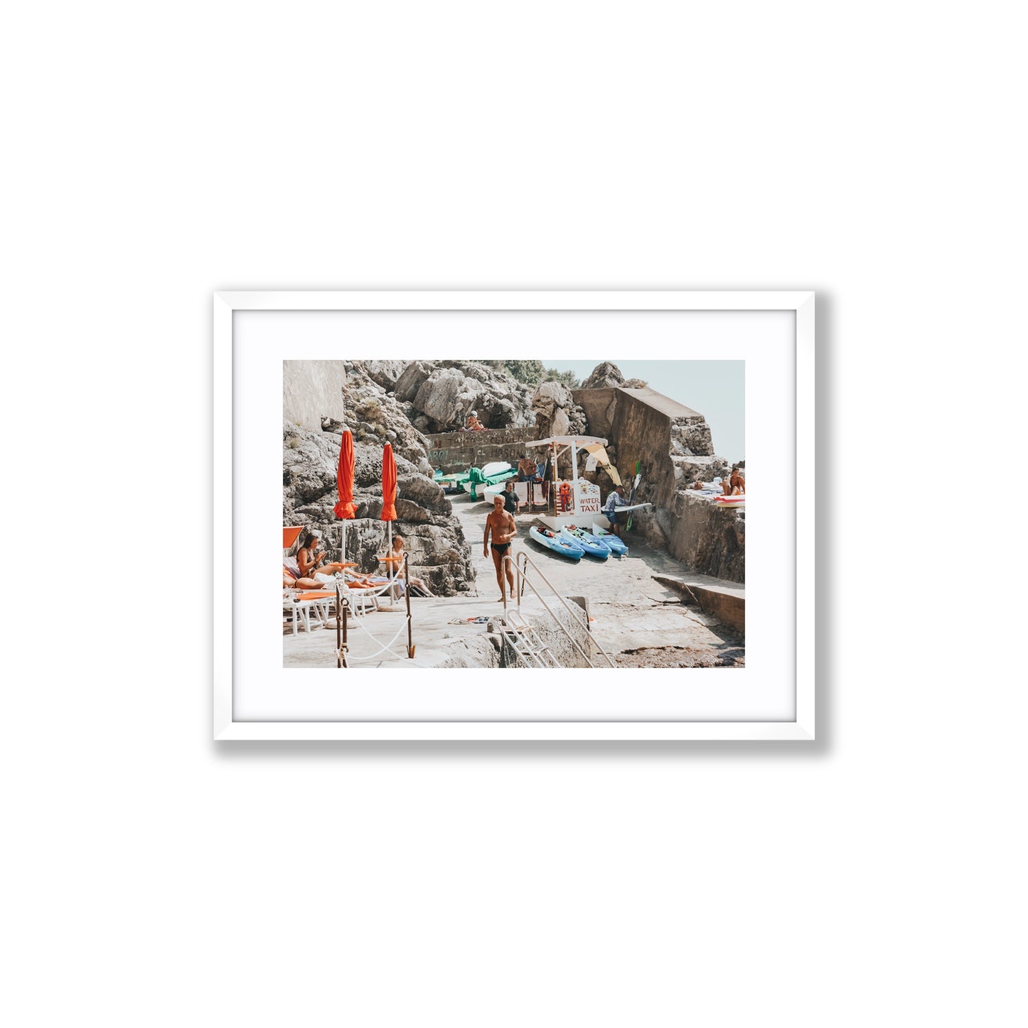 The Local Praiano Amalfi Coast Mediterranean wall art Medium fine art print in white frame with matboard