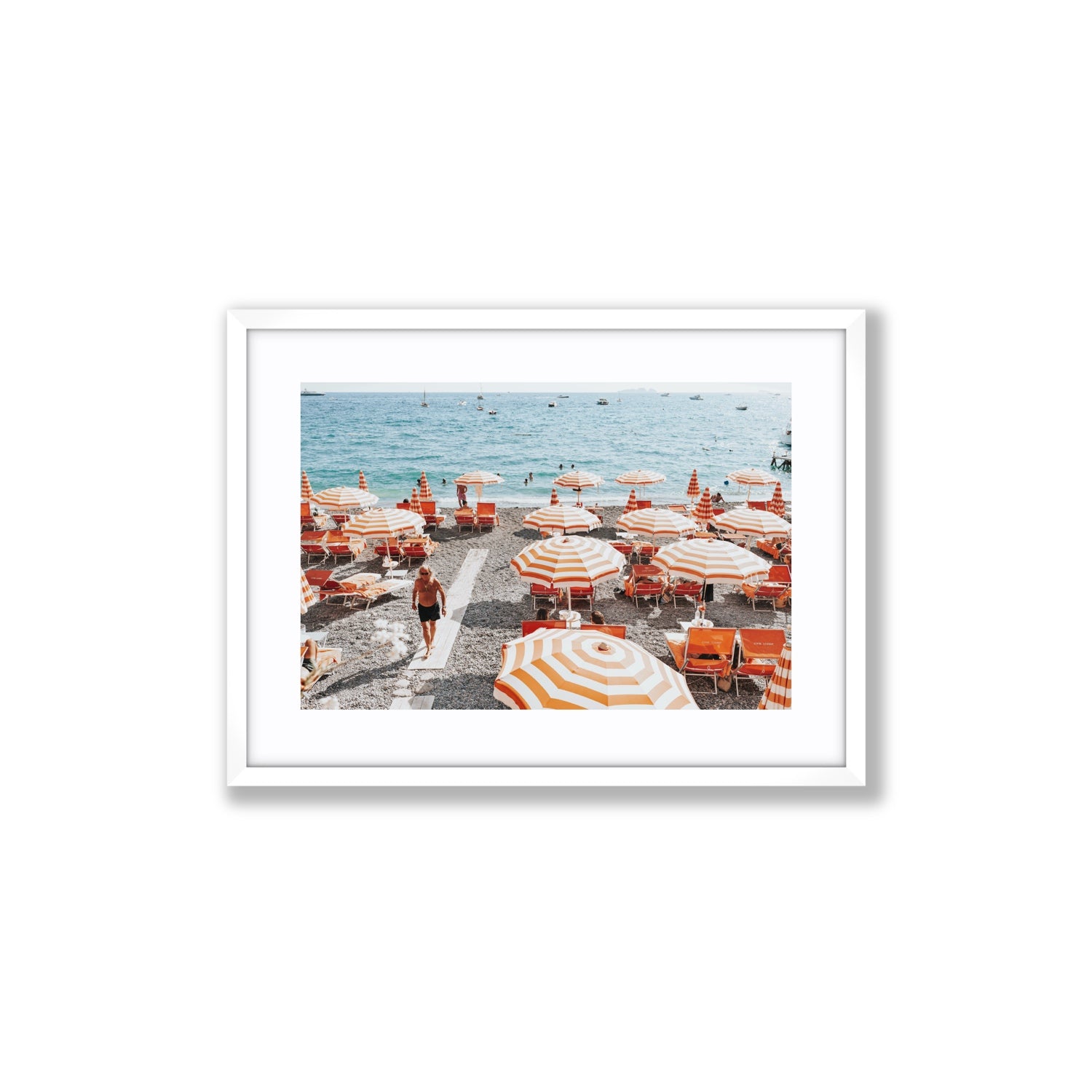 Shoreline Strut Positano wall art Medium fine art print in white frame with matboard