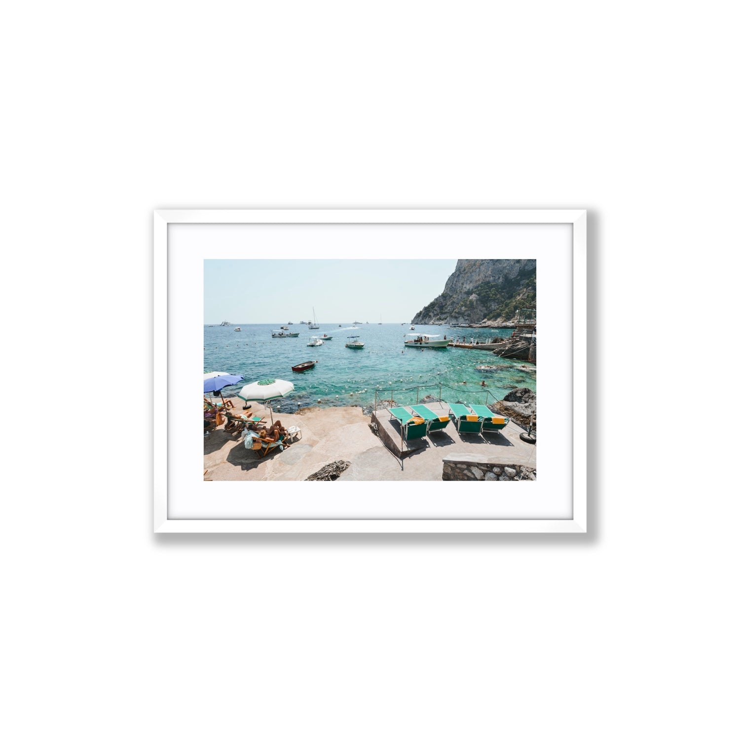 Save Me A Seat Capri Mediterranean wall art Medium fine art print in white frame with matboard
