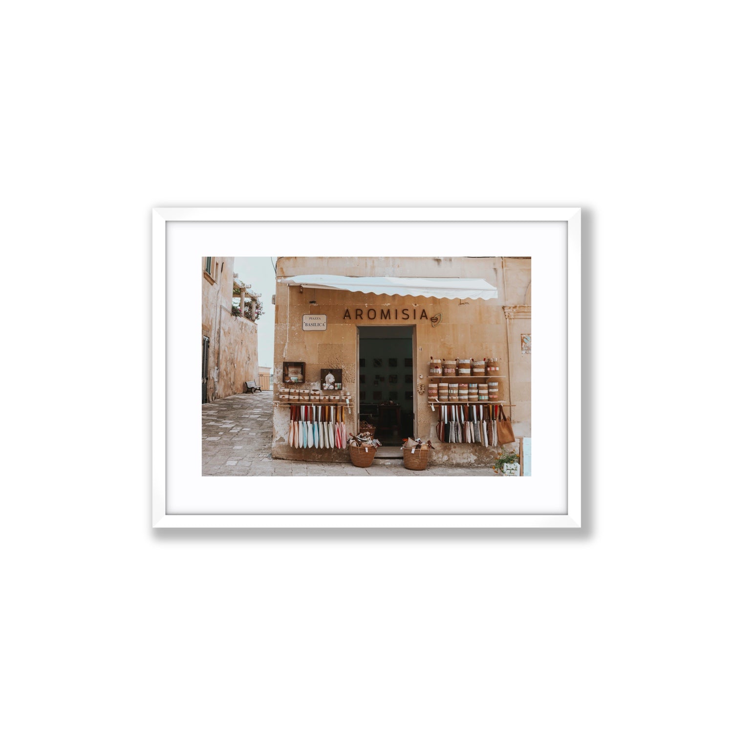 Aromisia Puglia Otranto Italian wall art Medium fine art print in white frame with matboard