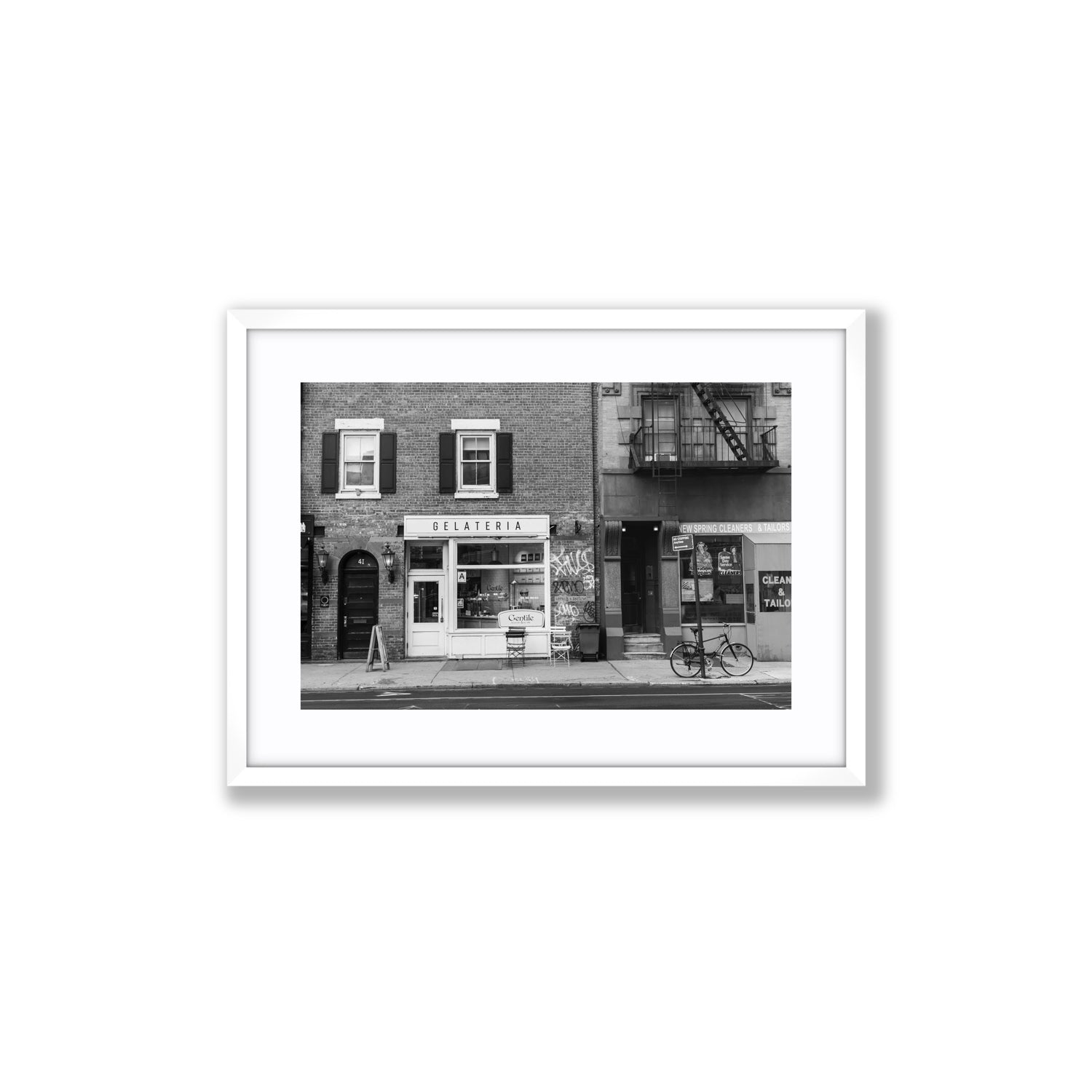 West Village Dolcezza New York NYC Black & White wall art Medium fine art print in white frame with matboard