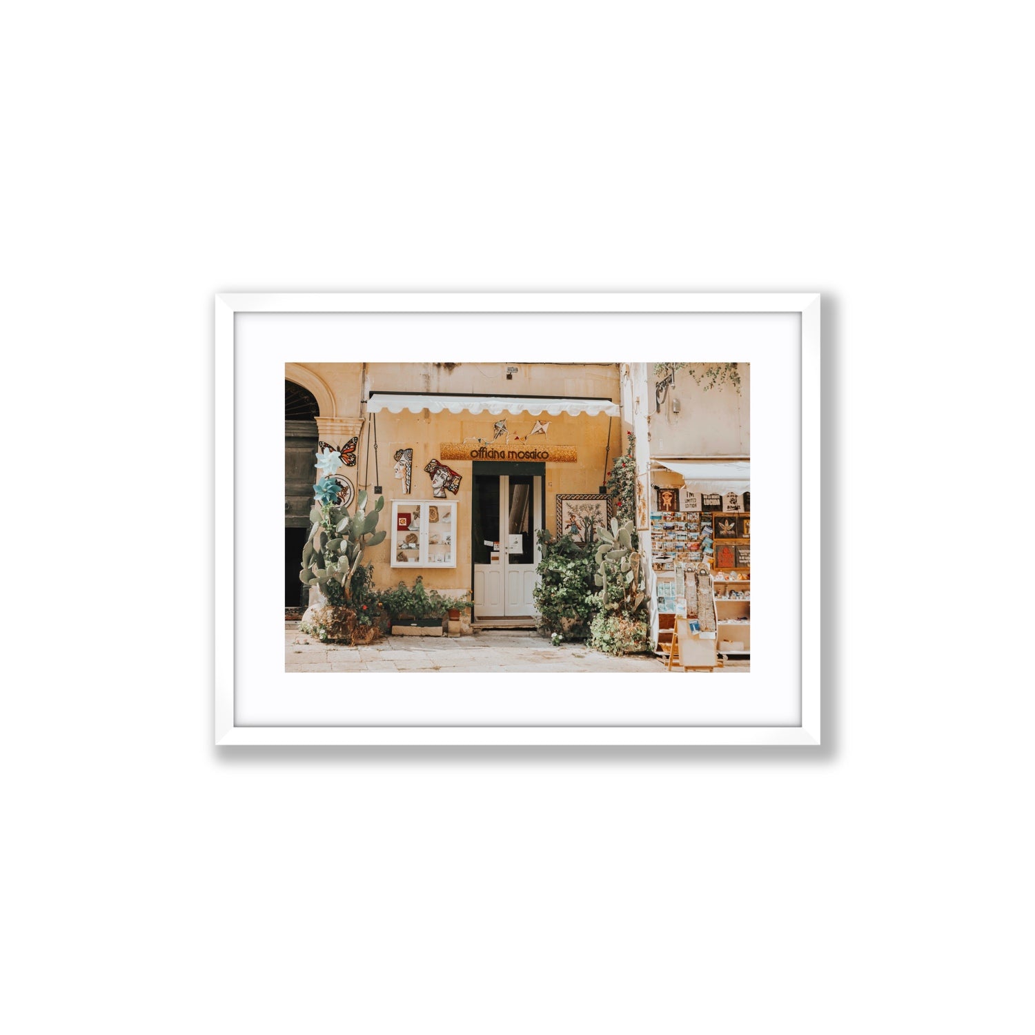Mosaic Workshop Puglia Italian wall art Medium fine art print in white frame with matboard