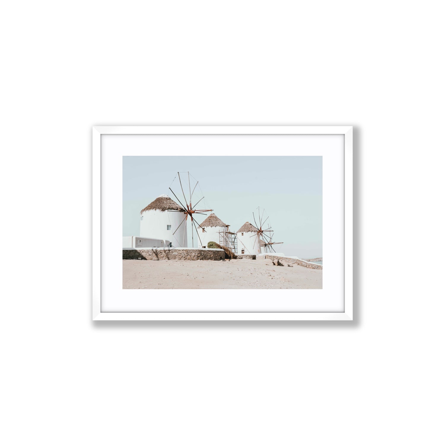 Rustic Icons Mykonos Greek island wall art Medium fine art print in white frame with matboard