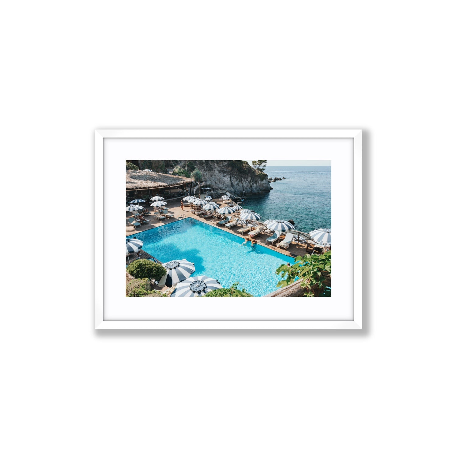 Oceanview Ischia Italian coastal wall art Medium fine art print in white frame with matboard
