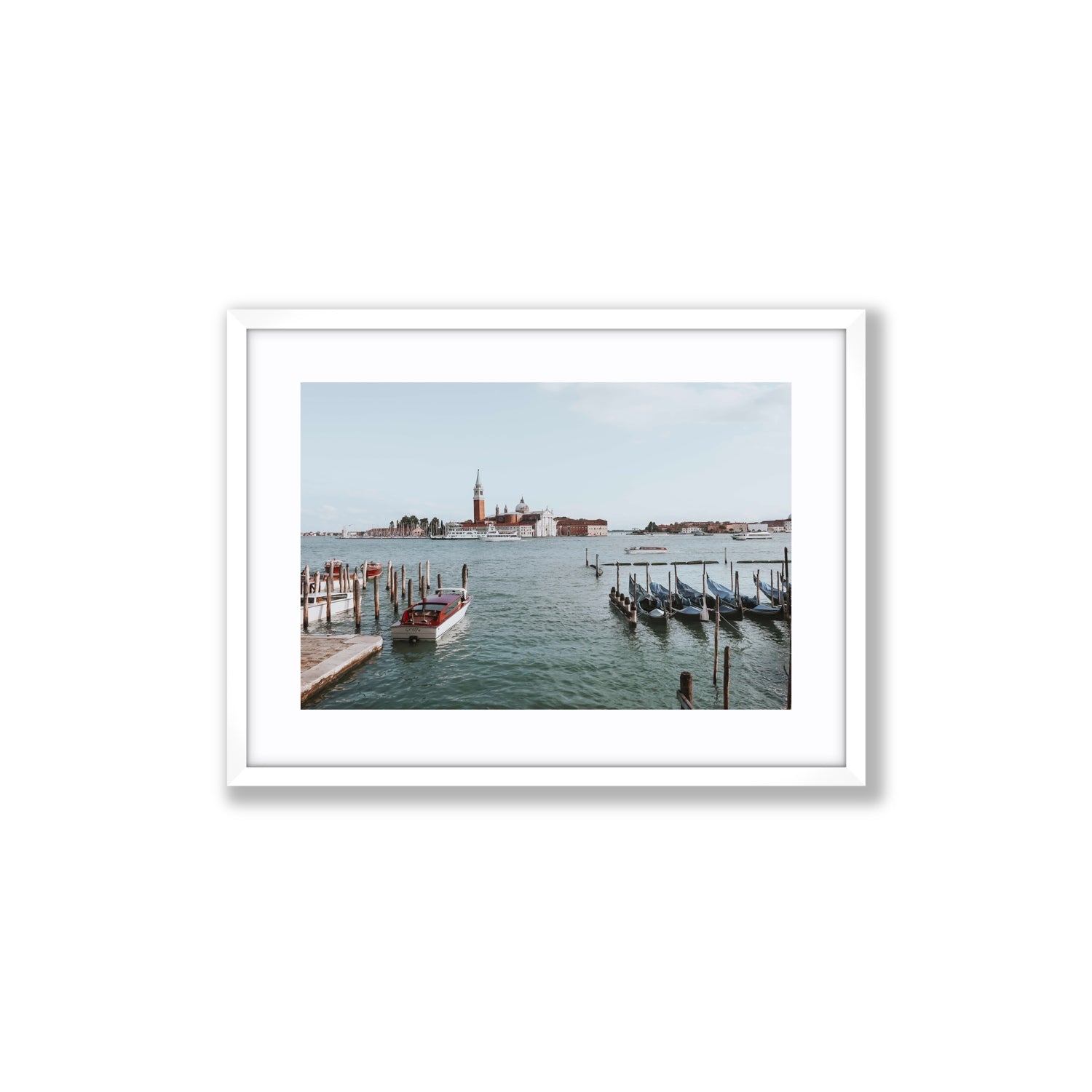 Venetian Waterscape Venice Italian art print Medium fine art print in white frame with matboard