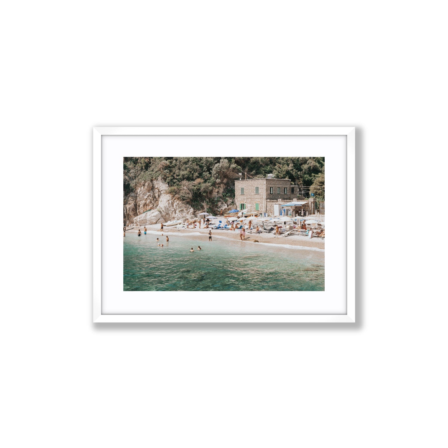 Secluded Sanctuary Nerano Italian Mediterranean decor wall art Medium fine art print in white frame with matboard