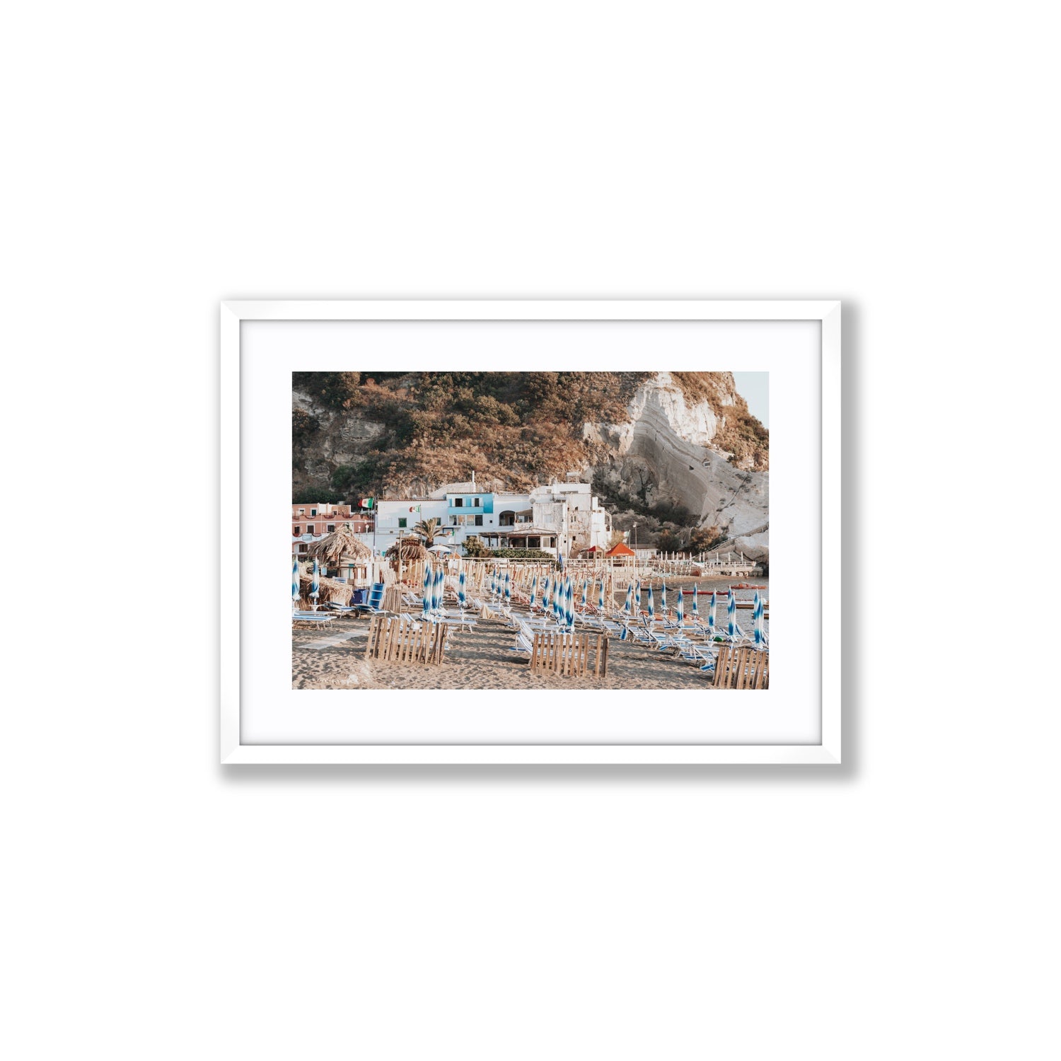 Sant' Angelo Ischia Italian coastal wall art Medium fine art print in white frame with matboard