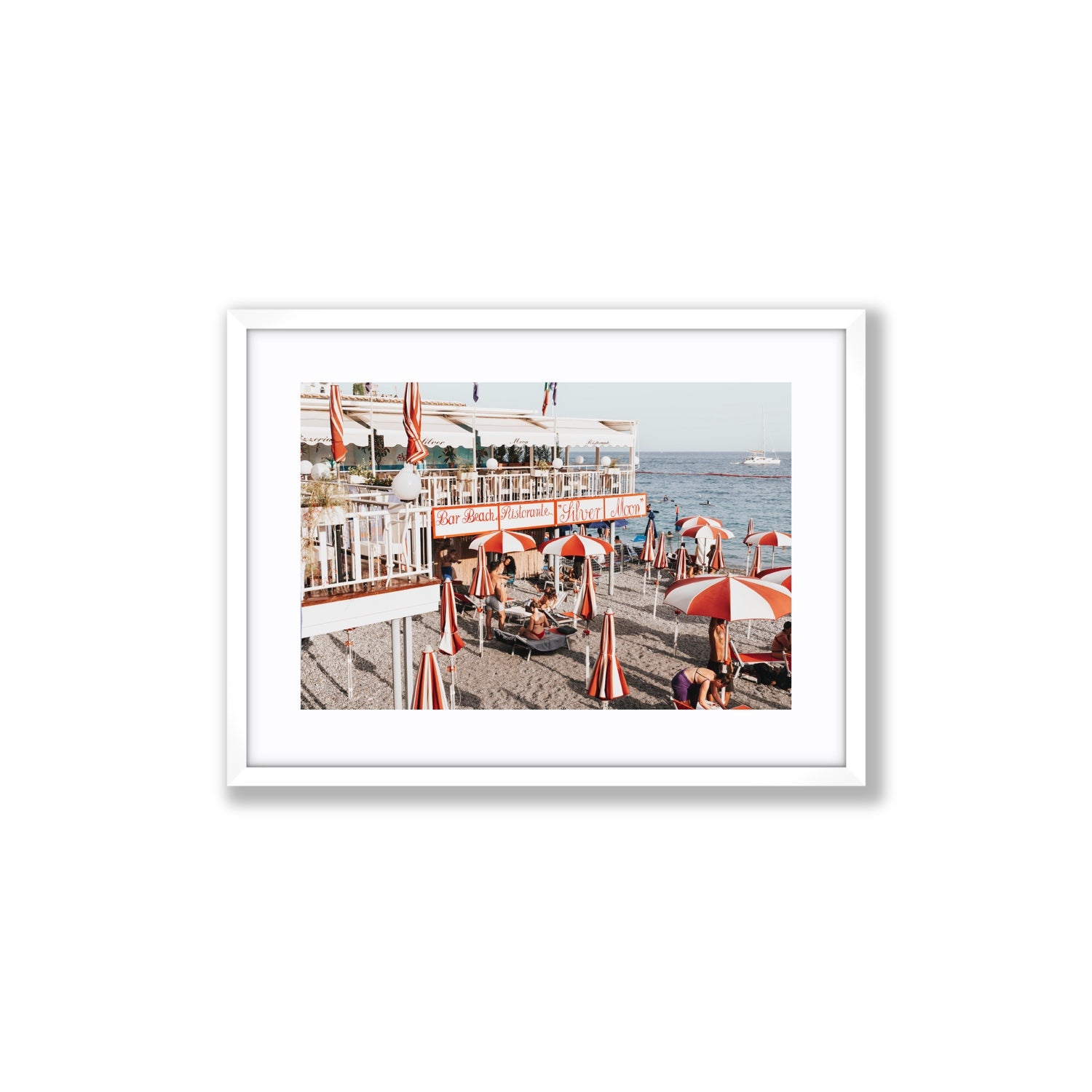 Silver Moon Amalfi Mediterranean wall art Medium fine art print in white frame with matboard