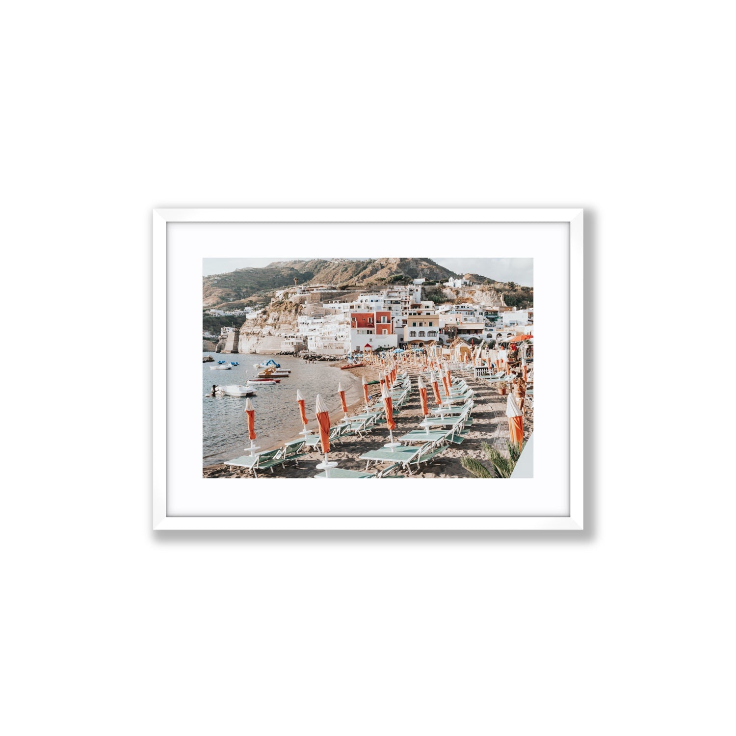 Sole Estivo Ischia Italian coastal wall art Medium fine art print in white frame with matboard