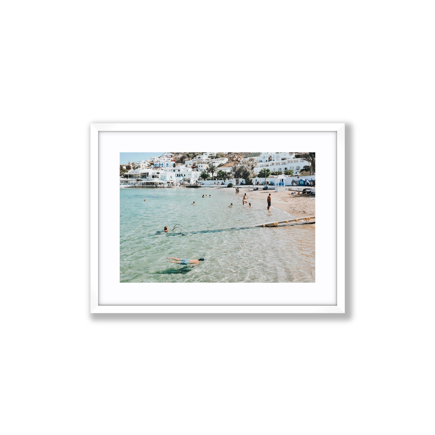 Bathe Yourself In Beauty Mykonos Greek island wall art Medium fine art print in white frame with matboard