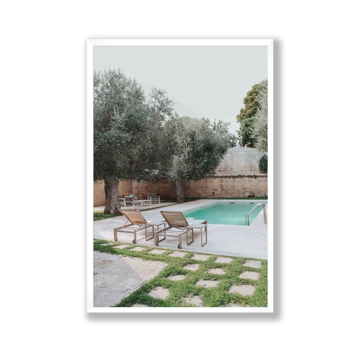 Olive Oasis Puglia Mediterranean wall art Gallery full-bleed fine art print in white frame