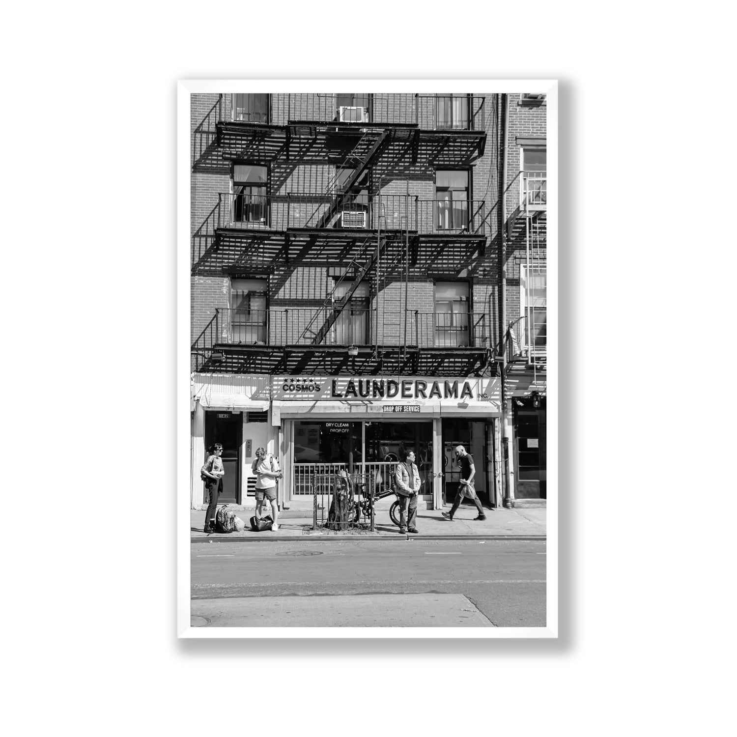 Bus Stop New York NYC Black & White wall art Gallery full-bleed fine art print in white frame