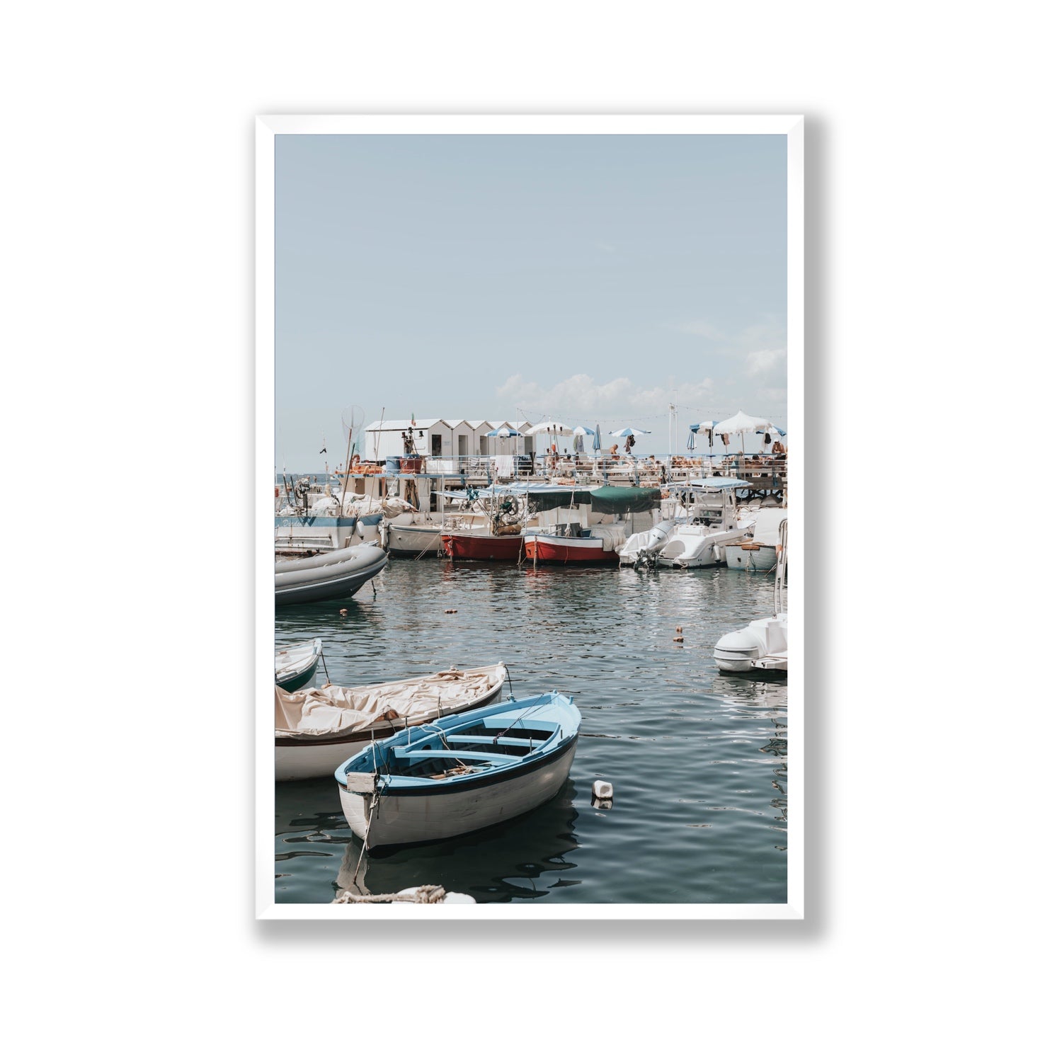 Harbour Hues Sorrento coastal Carousel wall art Gallery full-bleed fine art print in white frame