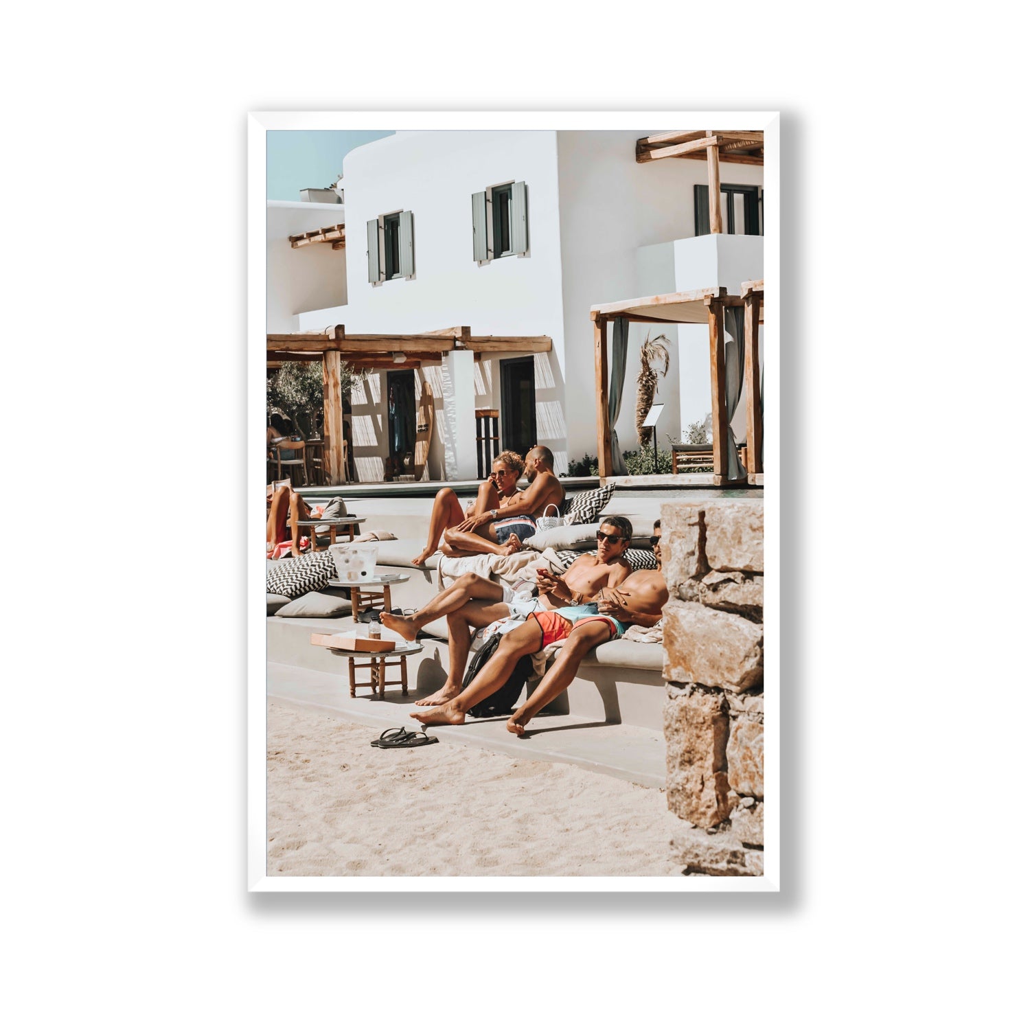 Style That Sizzles Mykonos Greek island wall art Gallery full-bleed fine art print in white frame