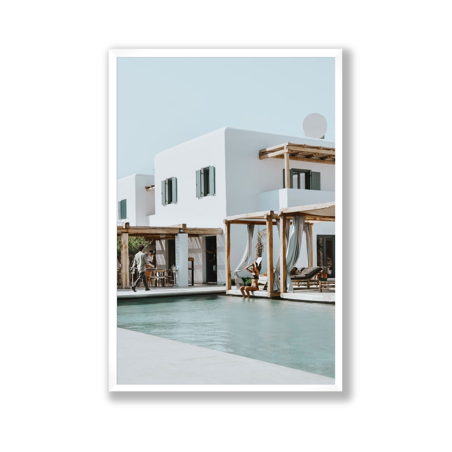Aphrodite Mykonos Greek island wall art Gallery full-bleed fine art print in white frame