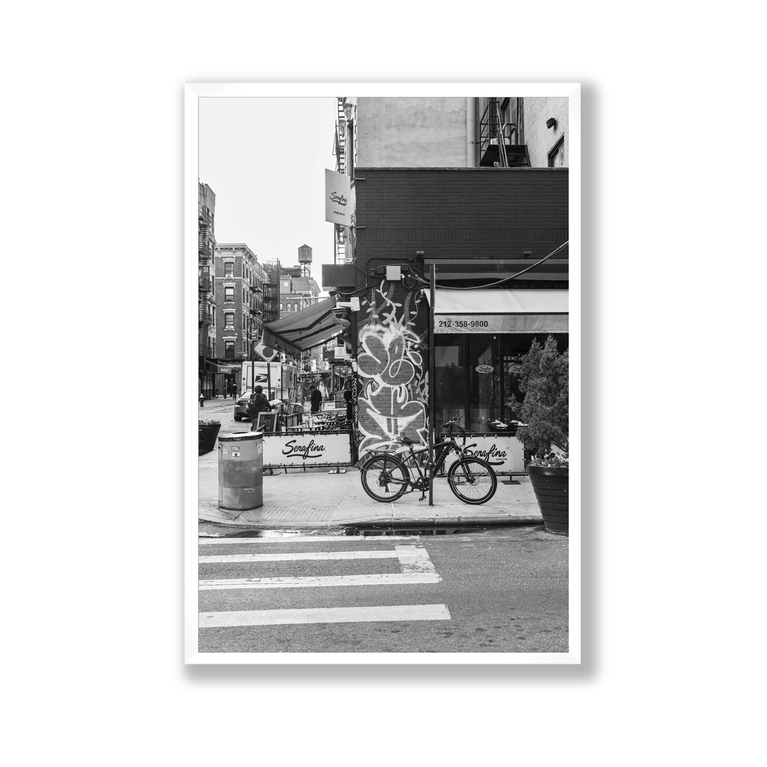 Cafe Canvas New York NYC Black & White wall art Gallery fine art canvas in white frame view 2