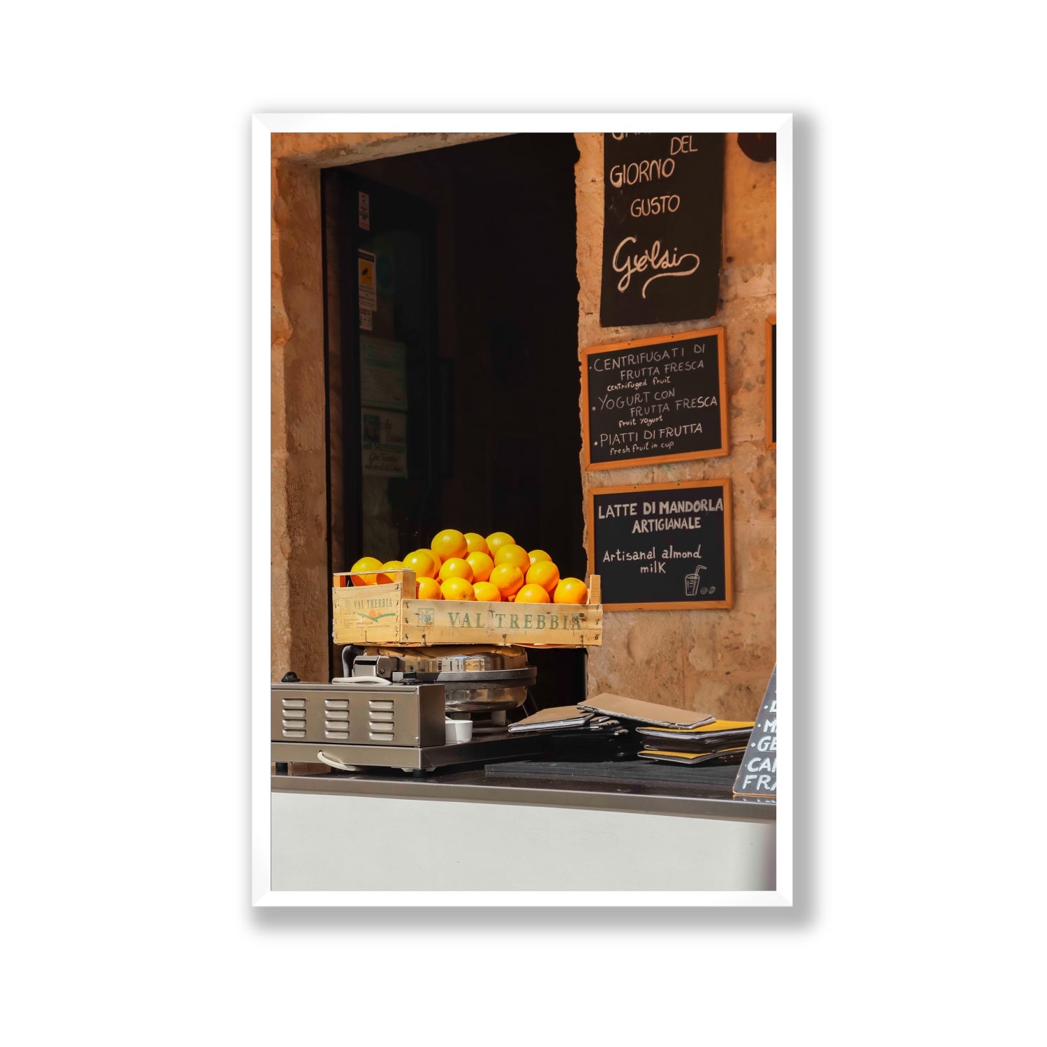Luminous Citrus Puglia Ostuni Italian wall art Gallery full-bleed fine art print in white frame