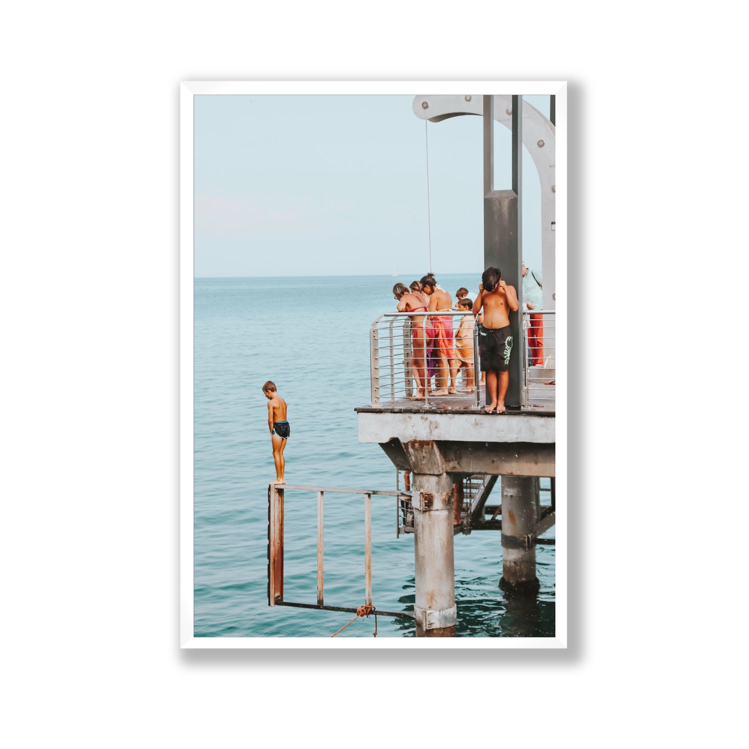 Golden Boy Alassio coastal decor wall art Gallery full-bleed fine art print in white frame