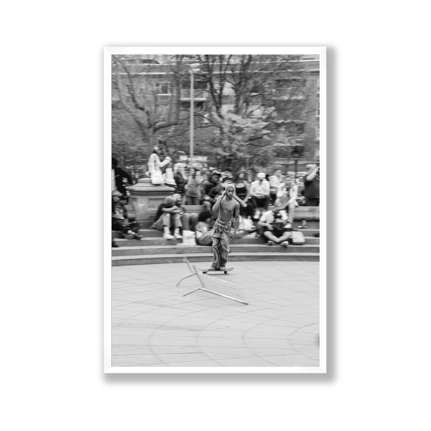 Skate Park Serenade New York NYC Black & White wall art Gallery full-bleed fine art print in white frame