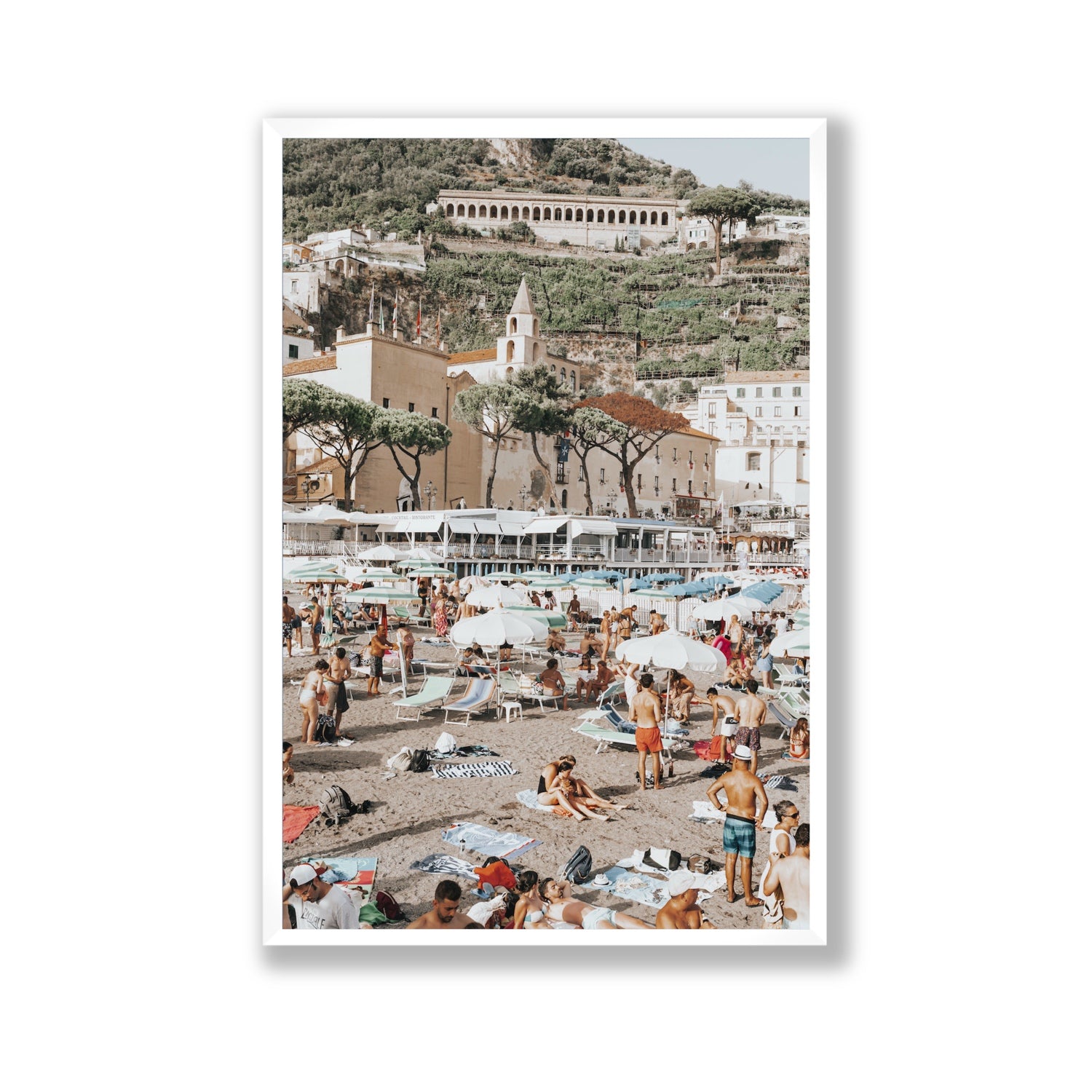 Festa In Spiaggia Amalfi coastal wall art Gallery full-bleed fine art print in white frame